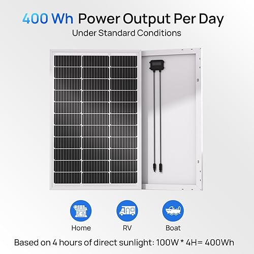 Miniatura 4 de ECO-WORTHY - 2 paneles solares de 100 W, panel solar monocristalino de 12 V para casa rodante, lancha de la Marina y otras aplicaciones fuera de la