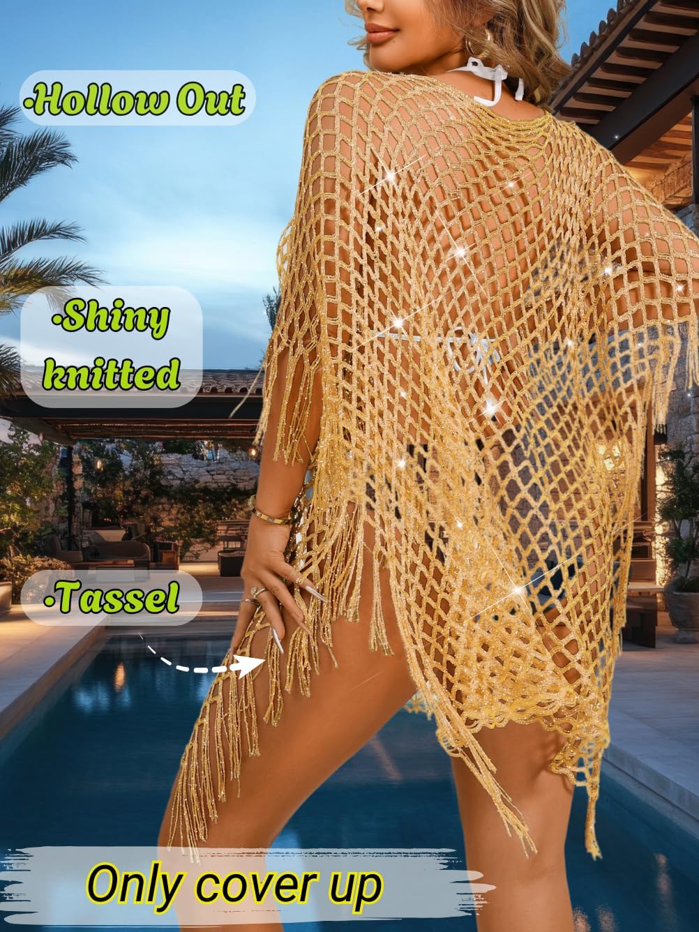 Kaei&Shi Sexy Hollow Out Beach Coverups,Crochet Fringe Knit Swimsuit Cover Up,Pool Swimwear Dress for Women Fit 0-14