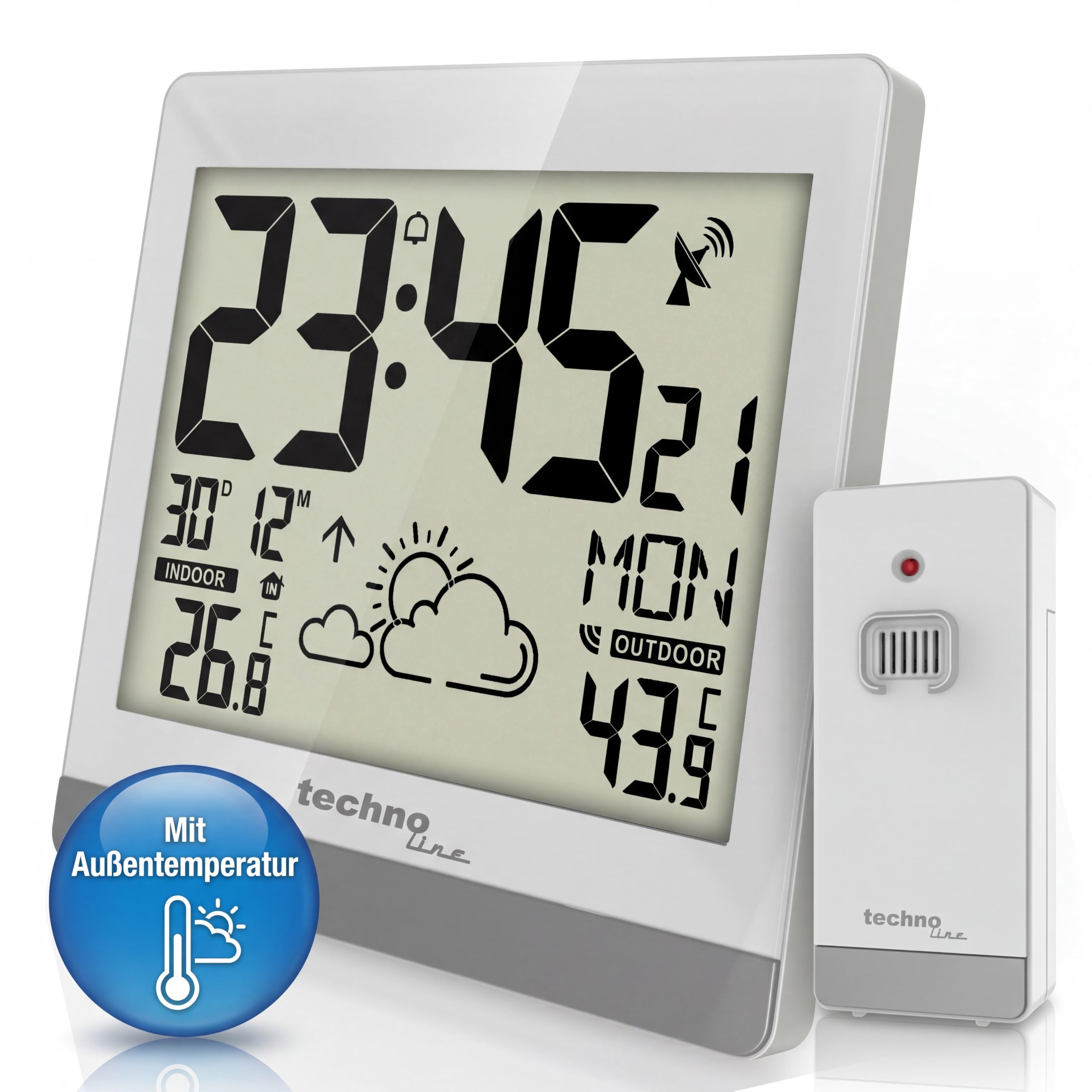 Technoline WS8119 - Orologio da parete digitale senza fili, con display della temperatura e previsioni meteo