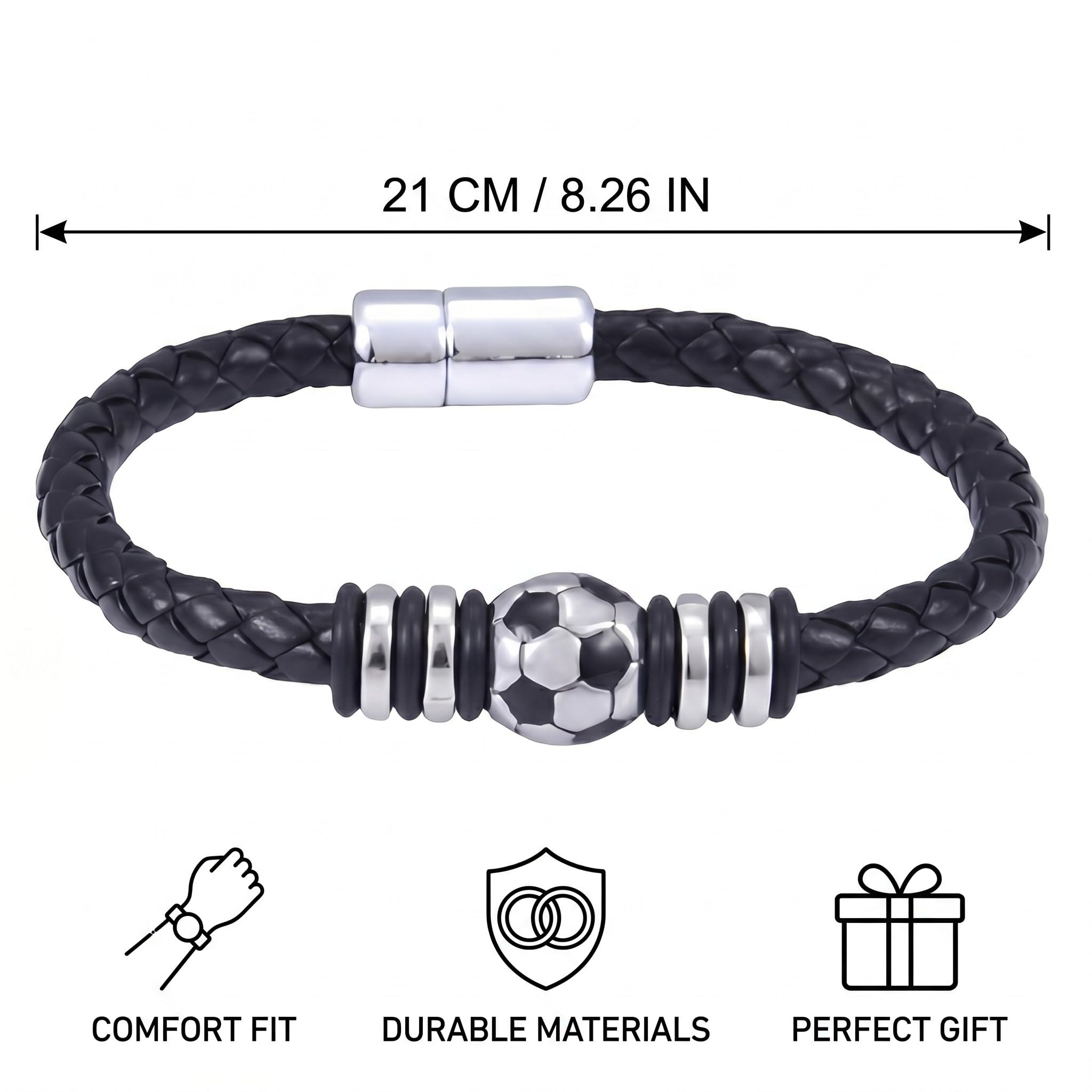 GXGM Bracciale da Calcio per Ragazzi e Calcio, Moda Regolabile Intrecciato Calcio Goccia Braccialetto Calcio in Acciaio Inox Bambini