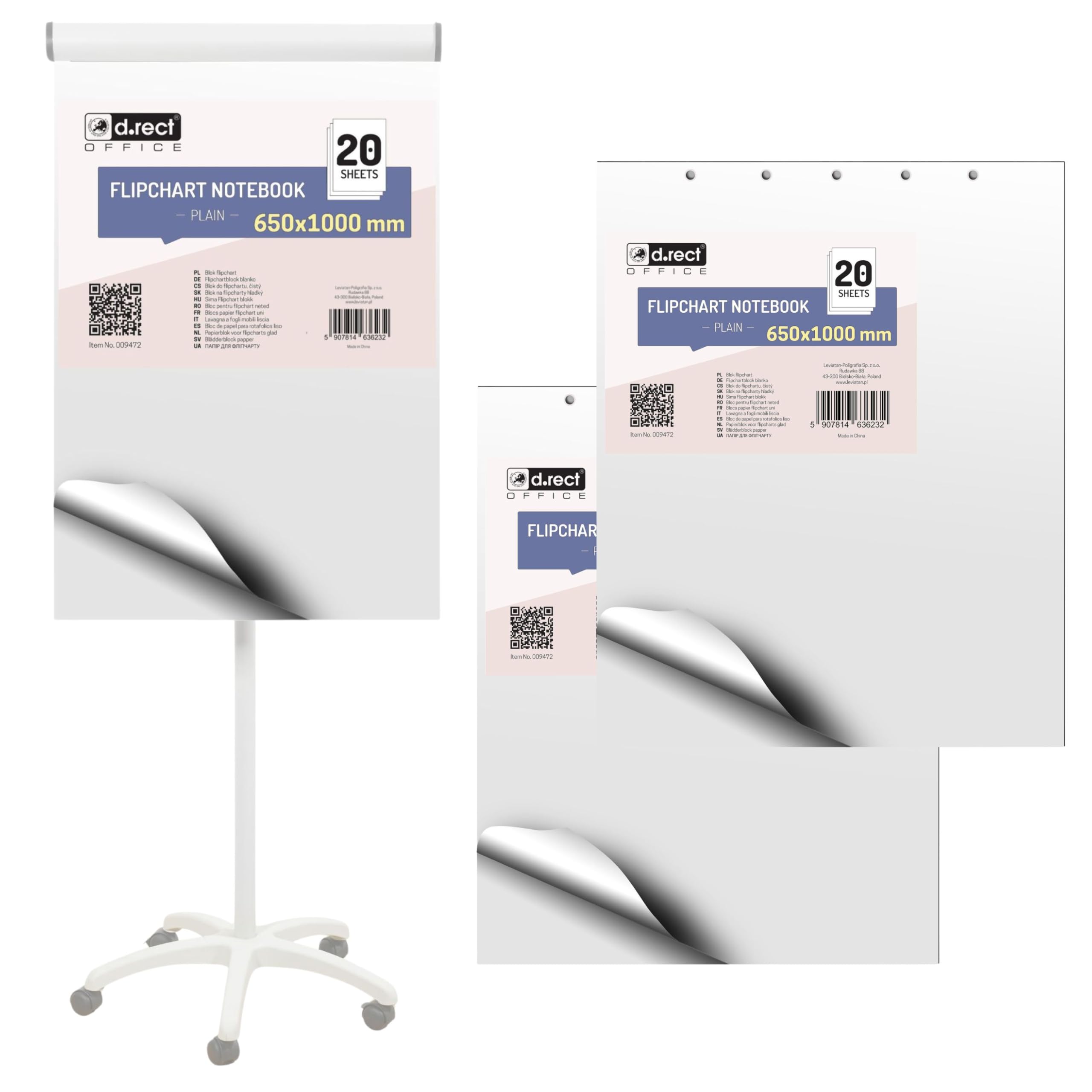 D.RECT Bloc de Papel para Flipchart 650×1000 mm – Pack de 3 Bloques, 60 Hojas – 80 g/m² Superficie Lisa – Papel para Presentaciones y Formación