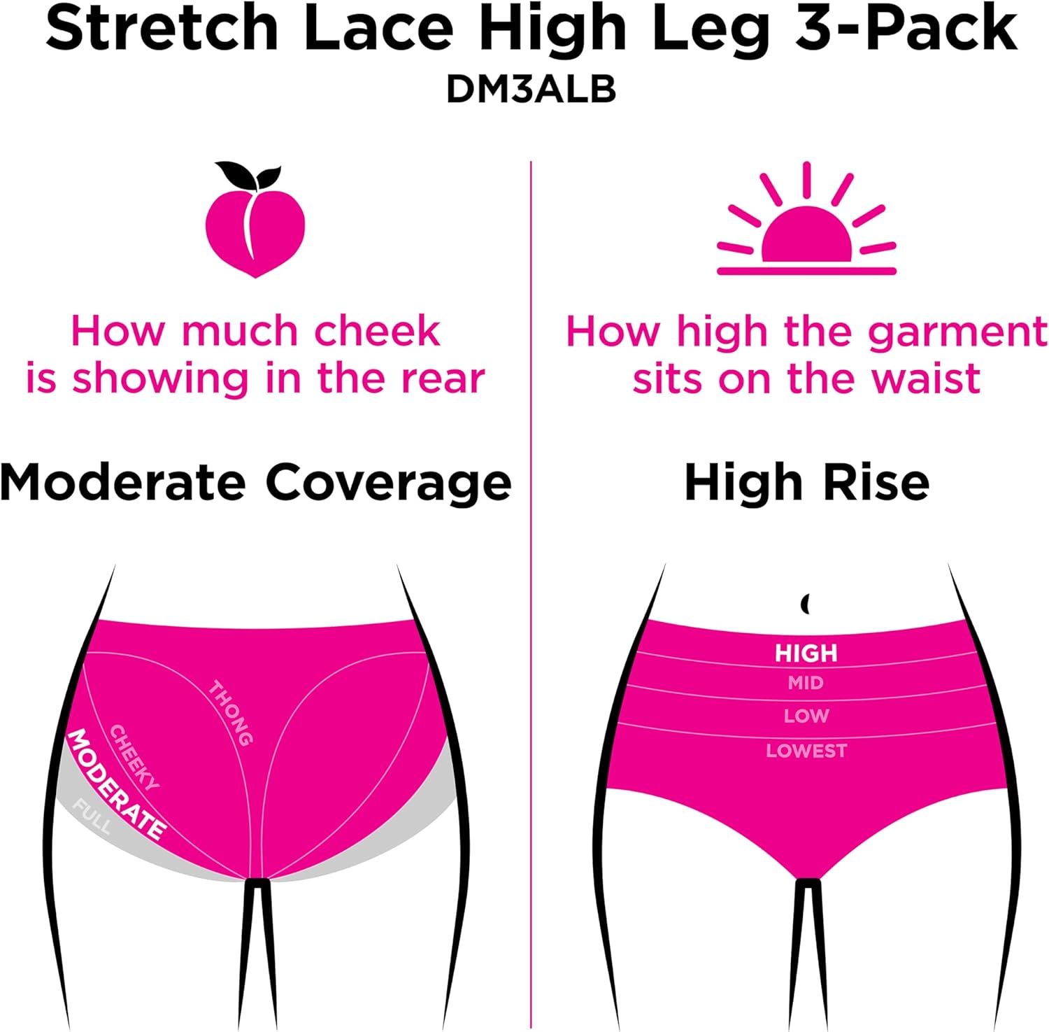 Maidenform womens Underwear, Hi-cut Panties, Stretch Lace High-leg Underwear for Women, 3-pack - Image 5