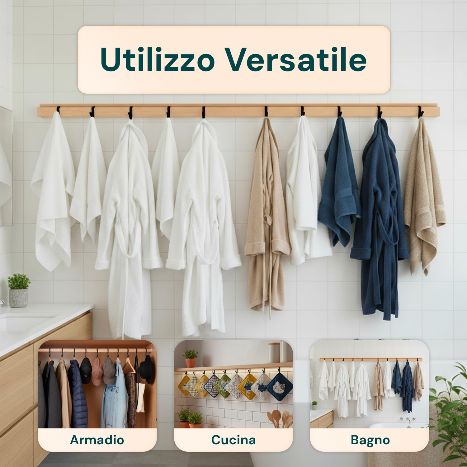 Avilia - Set 10 Ganci Neri Appendiabiti Scaldasalviette Universali in Plastica Robusta, Facili da Installare su Mensole e Ante senza Fori, Appenditutto Salvaspazio per Casa Ufficio Bagno e Cucina