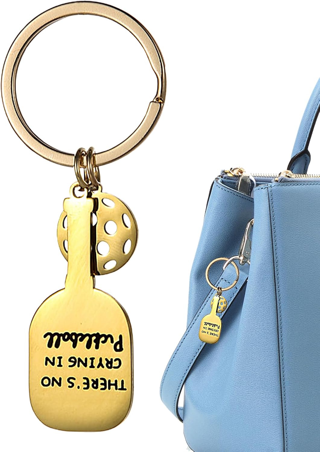 Pickleball Keychain | Stainless Steel Engraved Gift, Player Paddle Charm With Lobes Design, Novelty Key Ring Accessory For