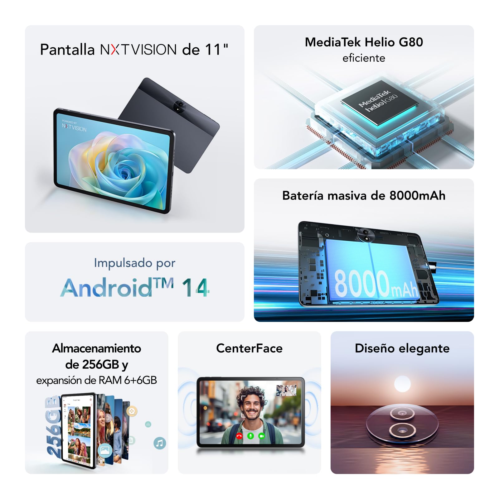 TCL Tab 11 Gen 2 WiFi - Tablet de 10.95" FHD+, Octa-Core, 6GB de RAM (+6GB Extensión RAM), Memoria de 256GB Ampliable por MicroSD a 1TB, 8000 mAh de Batería, Android 14, Gris
