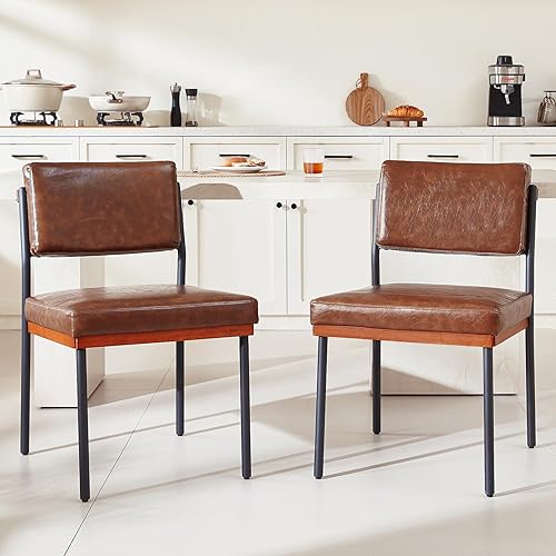 Miniatura 3 de Coffee - Juego de 2 sillas de comedor modernas, sillas de cocina con cojines gruesos y almohadillas ajustables, sillas de comedor tapizadas de piel