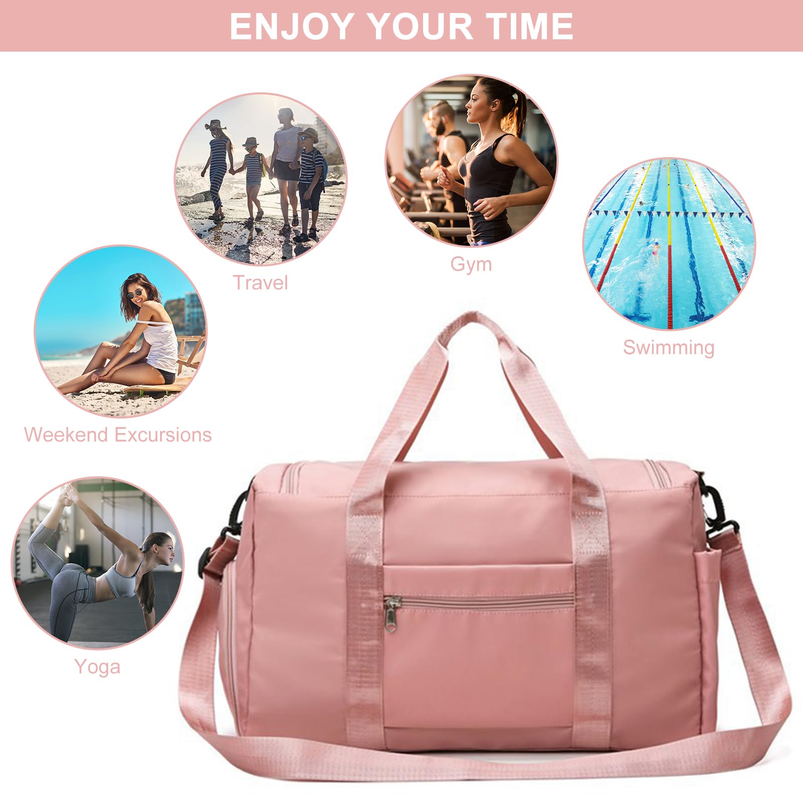 Bolsa de Viaje Plegable Mujer Gran Capacidad Gimnasio con Compartimento Zapatos y Bolsillo Húmedo