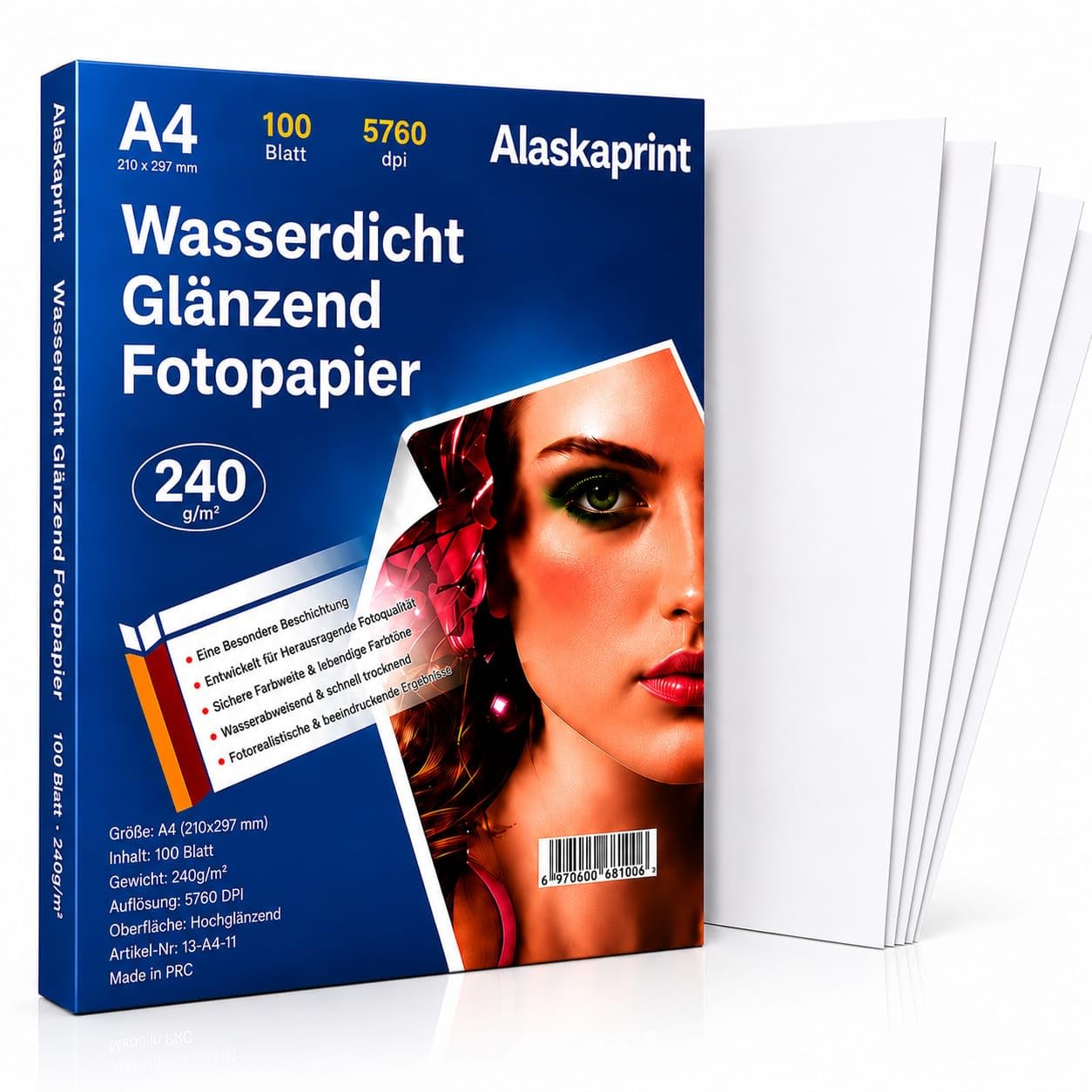 100 Blatt Fotopapier A4 hoch glänzend tintenstrahldrucker 240g/m² fotopapier Fotokarten Photokarten Sofort Trocken Wasserfest Hochweiß fotoblätter