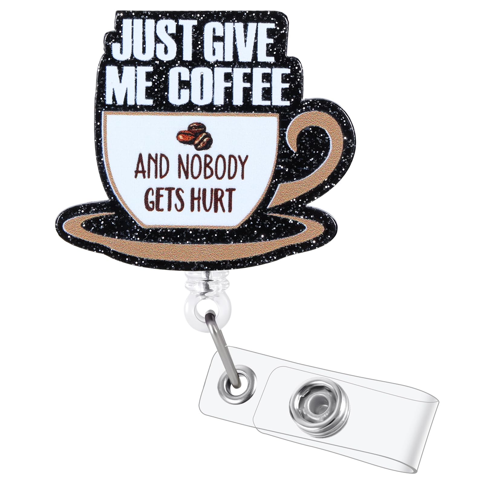 Just Give Me Coffee and Nobody Gets Hurt Funny Nurse Badge Reel, RN Badge Buddy, Cute ID Name Work Badge Holder with Retractable Clip for LPN CNA MA