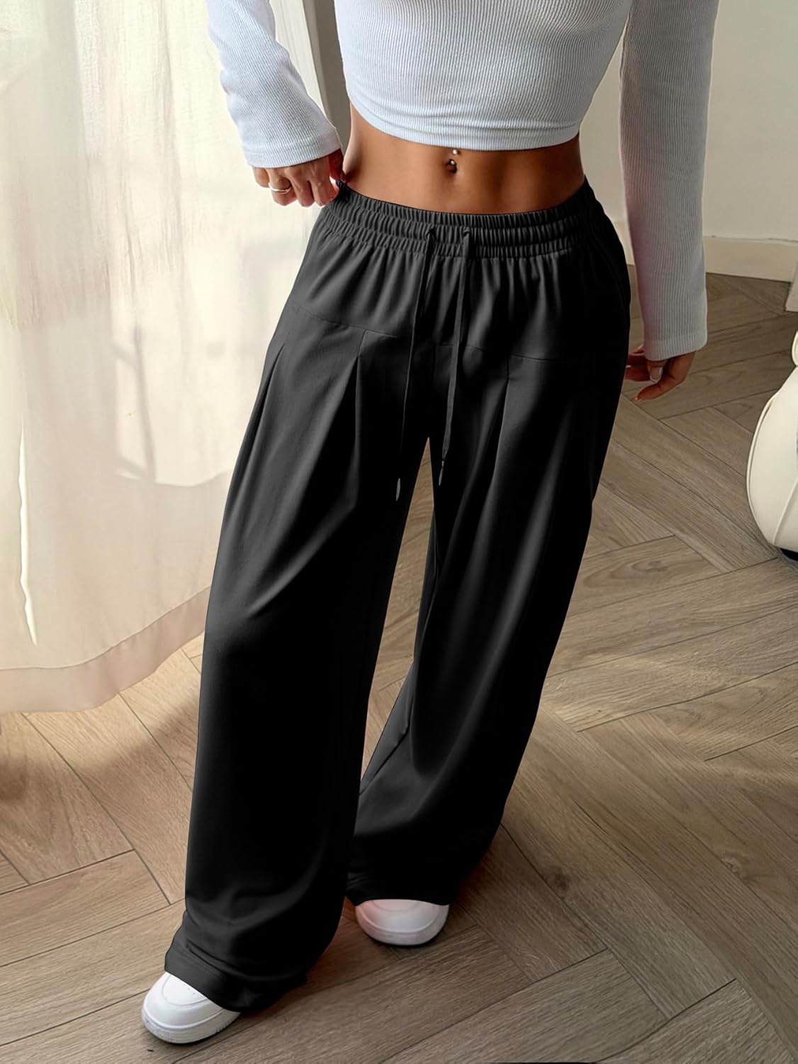 ZAFUL Womens Wide Leg Drawstring Sweatpants Spring Baggy Lounge Travel Pants Fashion Outfits 2026 Joggers Clothes - Image 3