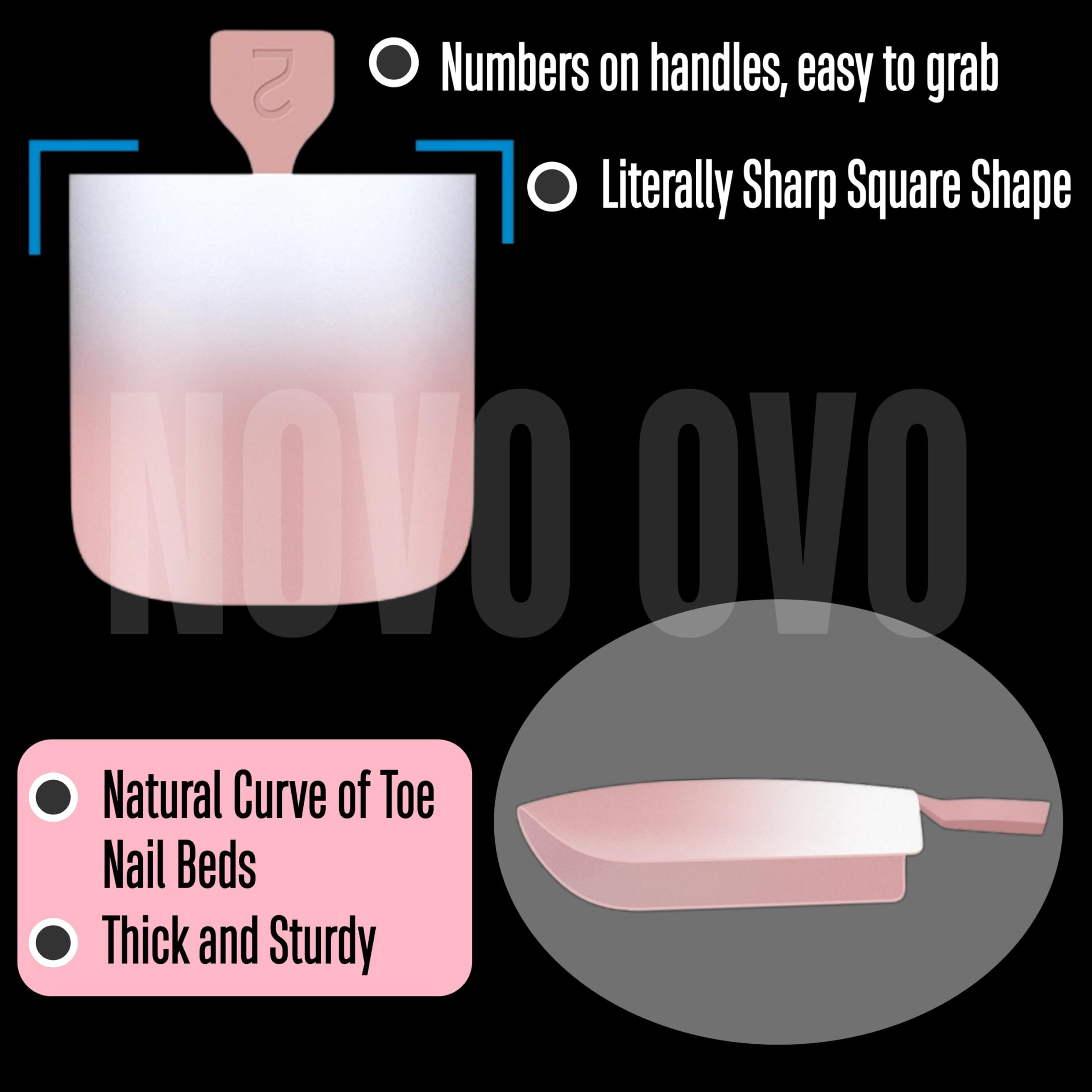 NOVO OVO Ombre French Tip Press on Toe Nail Tips, Sharp Square Pre-Designed Soft Gel False Toenail Extension - Image 3