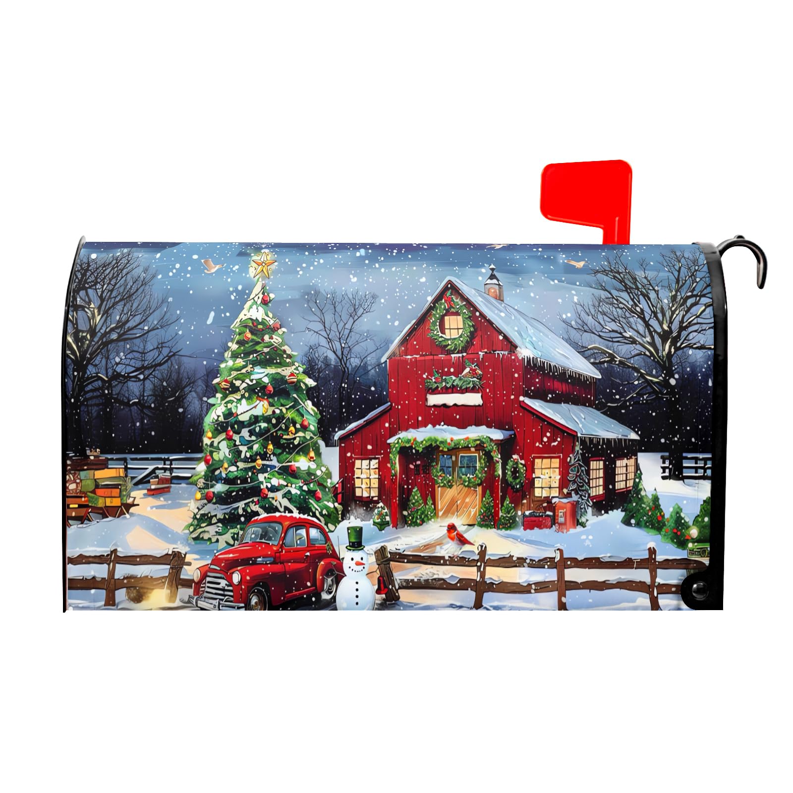 Winter Mailbox Covers Magnetic Standard Large Size 21 X 25.5 Inch Christmas Tree Mailbox Cover Snowman Red Truck Mailbox Wraps Post Box Cover Decoration Outdoor Garden Home Yard Outside