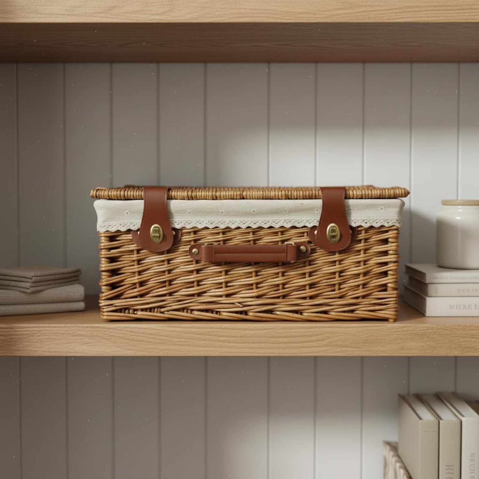 Cesta de Picnic Vintage Cesta Tejida, Cesta De Picnic De Mimbre Sin Forro Interior 48x33x20 Cm
