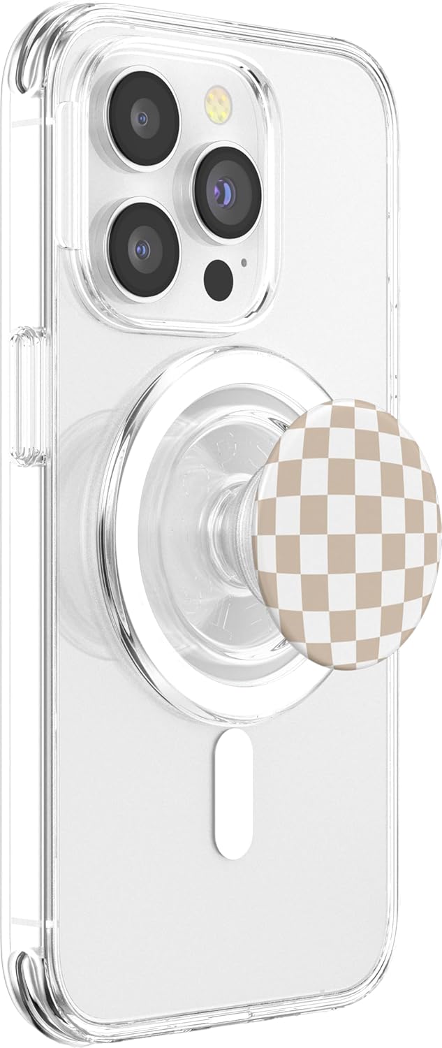 Sandy Beige - Checkerboard Swirl 60s 70s PopSockets MagSafe PopGrip for iPhone