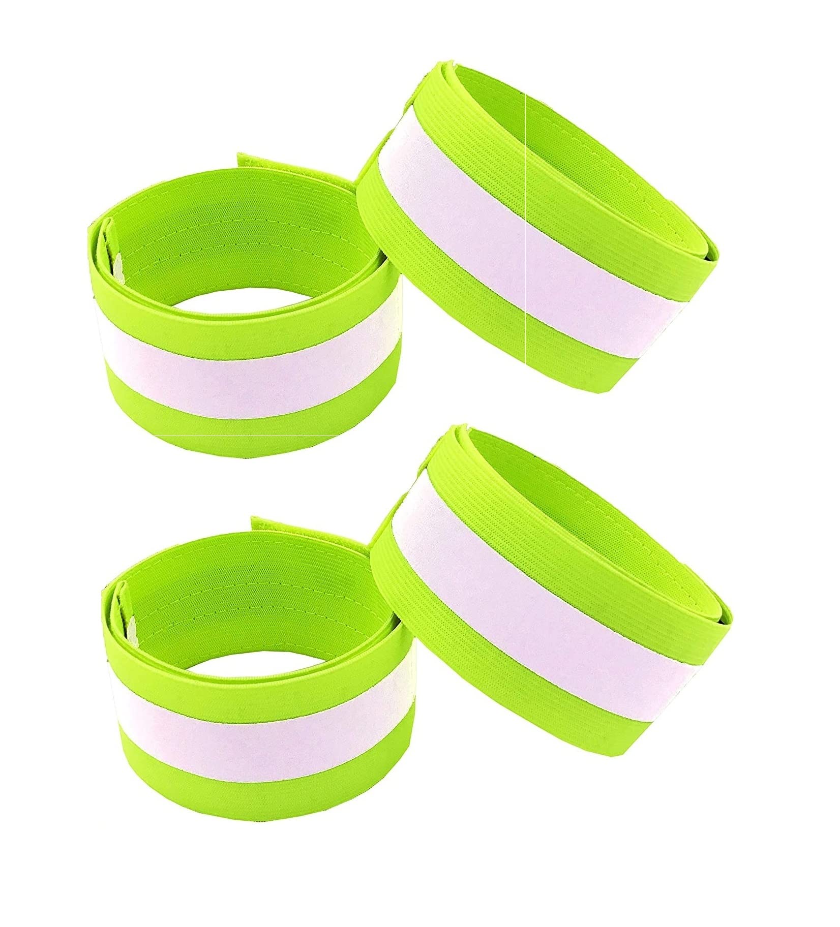 Reflective Spandex Stretchable Arm Bands/Ankle Bands for Cycling, Walking, Running, Camping - Green 4 Pcs Arm Bands (2 Pairs)-image-49