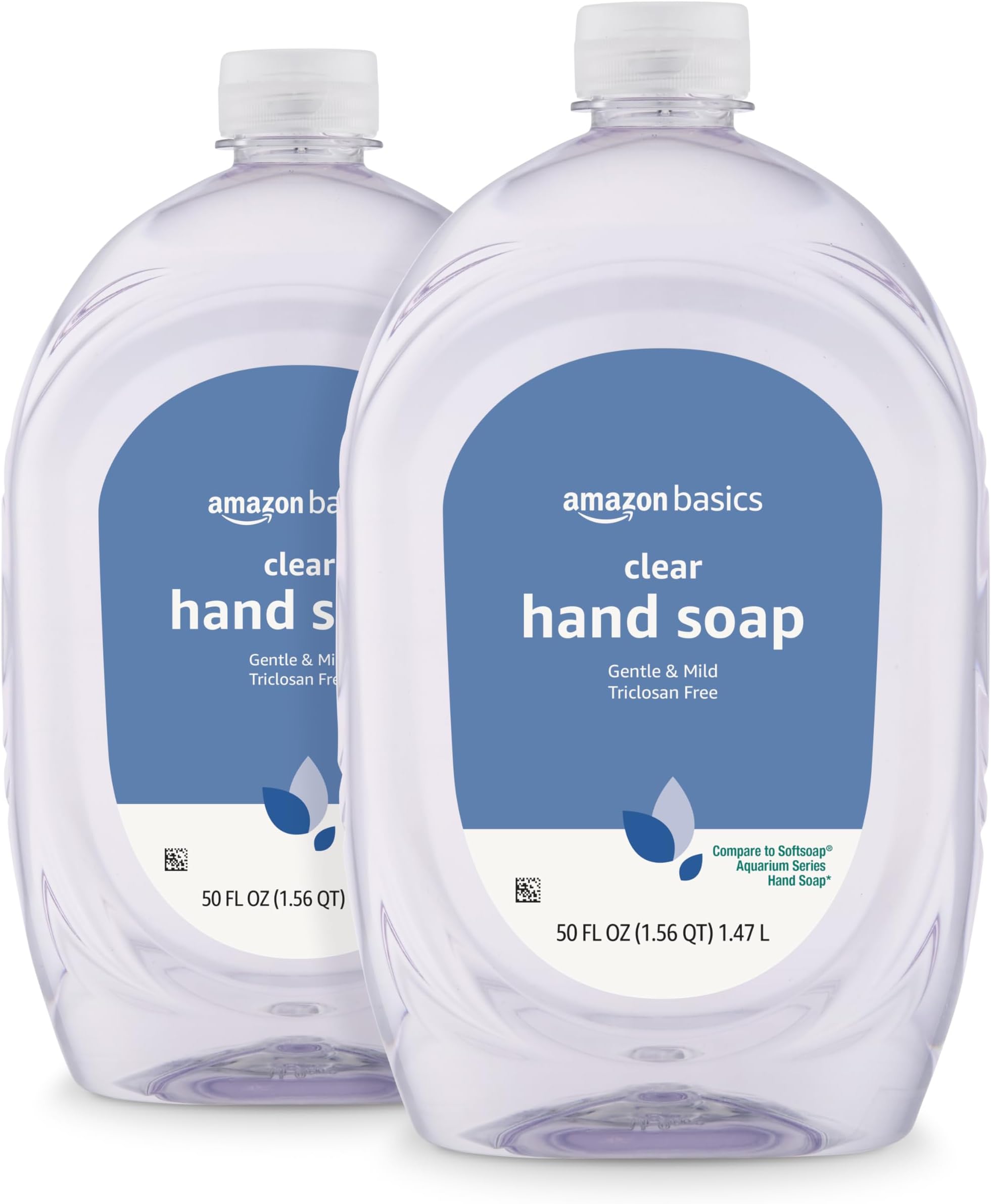 Amazon Basics Gentle & Mild Clear Liquid Hand Soap Refill, Triclosan-Free, Dermatologist-Tested, pH Balanced, 50 Fl Oz, 2-Pack (Previously Solimo)