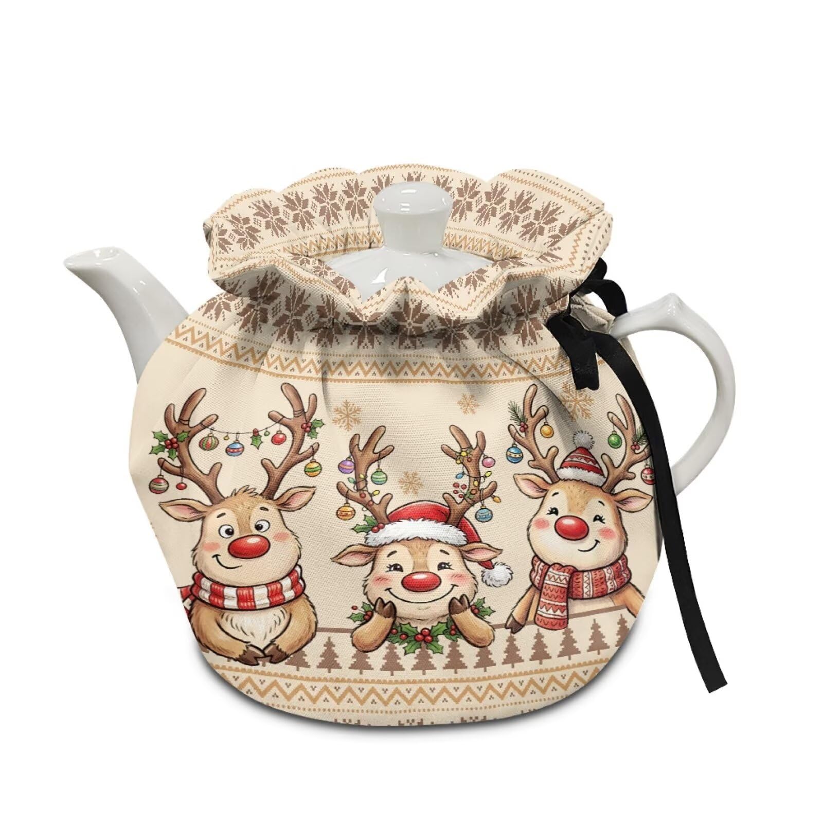 Cute Christmas Reindeer Breakfast Pot Cover Tea Kettle Lid Teapots Dust Cover Insulated Portable Breakfast Warmer for Home Kitchen for Home Table Restaurant Xmas Decorative Accessories