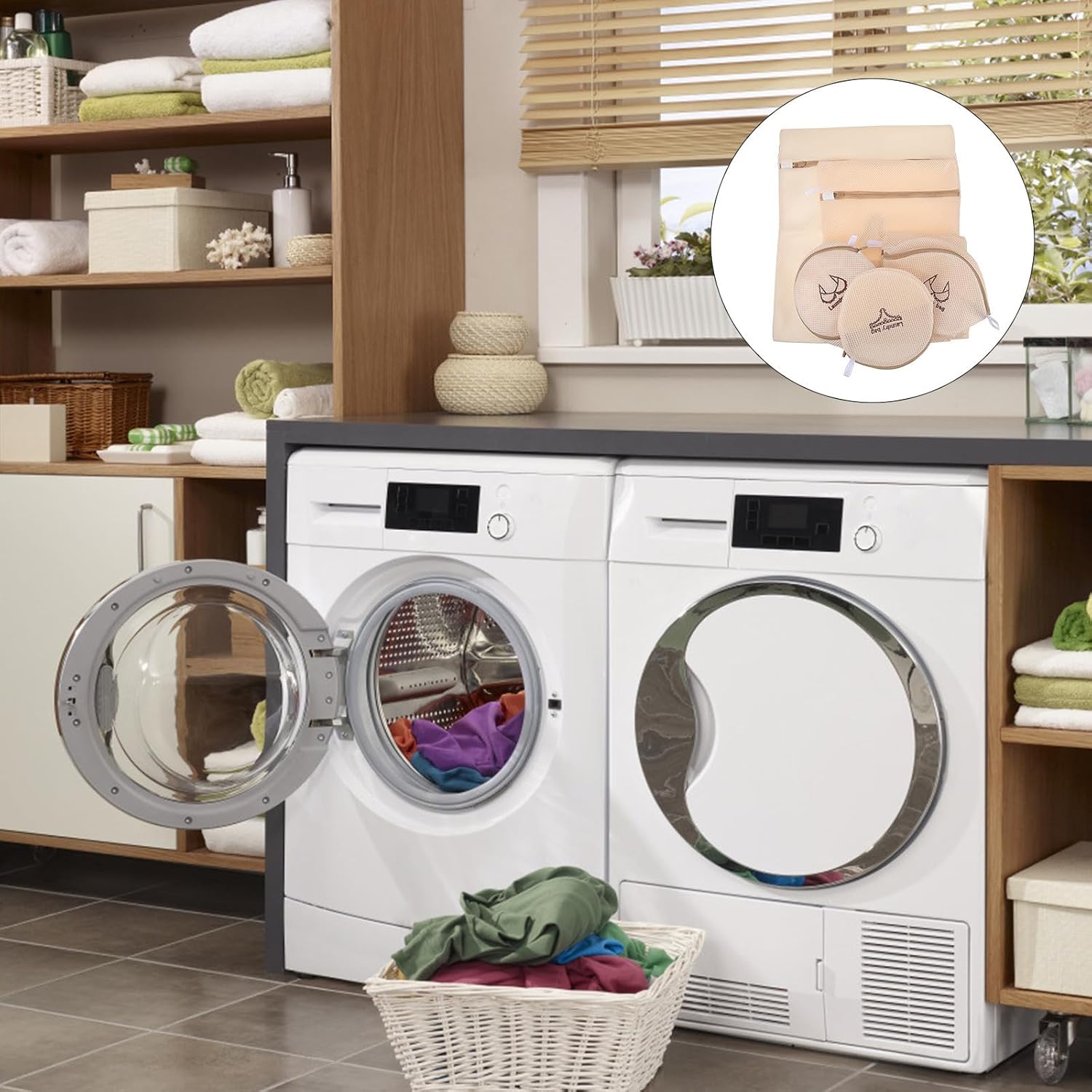 7pcs Beige Polyester Mesh Laundry Washing Bags Set for Delicates