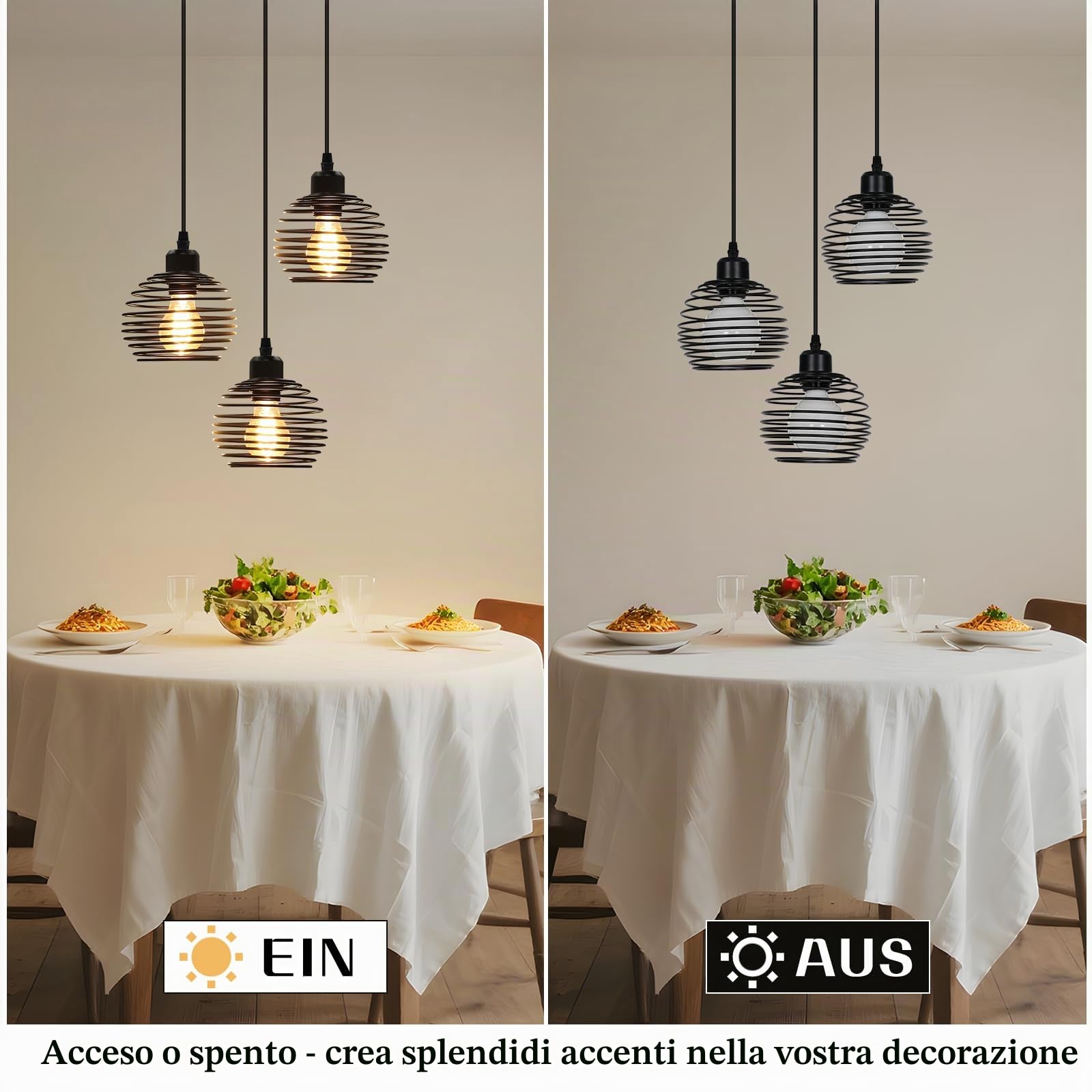 ZMH lampada a sospensione vintage lampadari industriale - Lampadario nero con paralume in metallo lampada da tavolo da pranzo con 3 lampadina E27 illuminazione per salotto