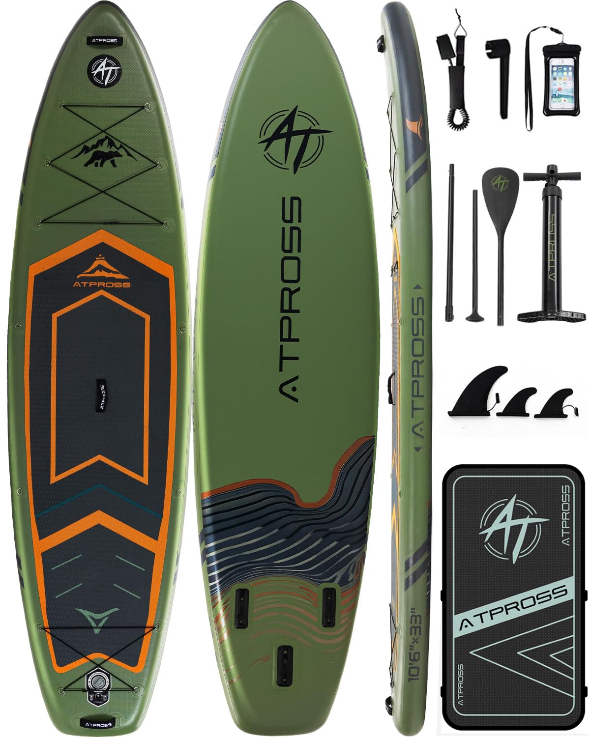 ATPROSS Stand Up Paddling Board, 320cm Stand Up Paddle mit Reichhaltigem Zubehör, SUP Board 200kg Tragkraft mit Eva-Rutschfestem Deck, Aufblasbare Paddleboard Geeignet für Erwachsene