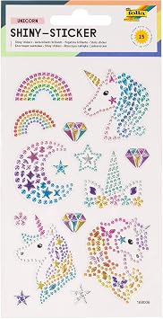 folia 18301 Shiny Unicorn Stickers, 15 Stickers, Made of Colourful Rhinestones, in Various Designs, Easy to Peel Off The Film