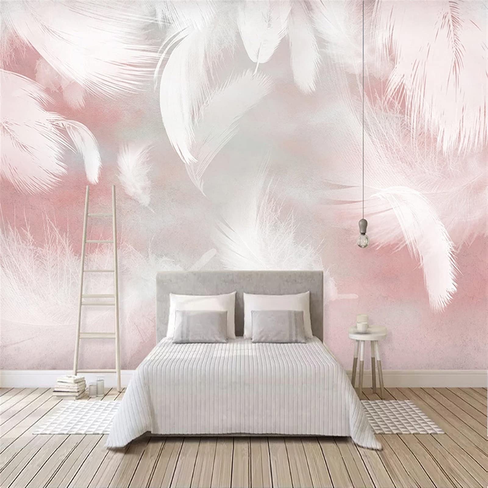 Pegatinas de Pared Foto Wallpaper de Moda Rosa Pluma murales Sala de Estar Dormitorio romántico hogar decoración Autoadhesivo Impermeable 3D Pegatinas Adhesivos Pared