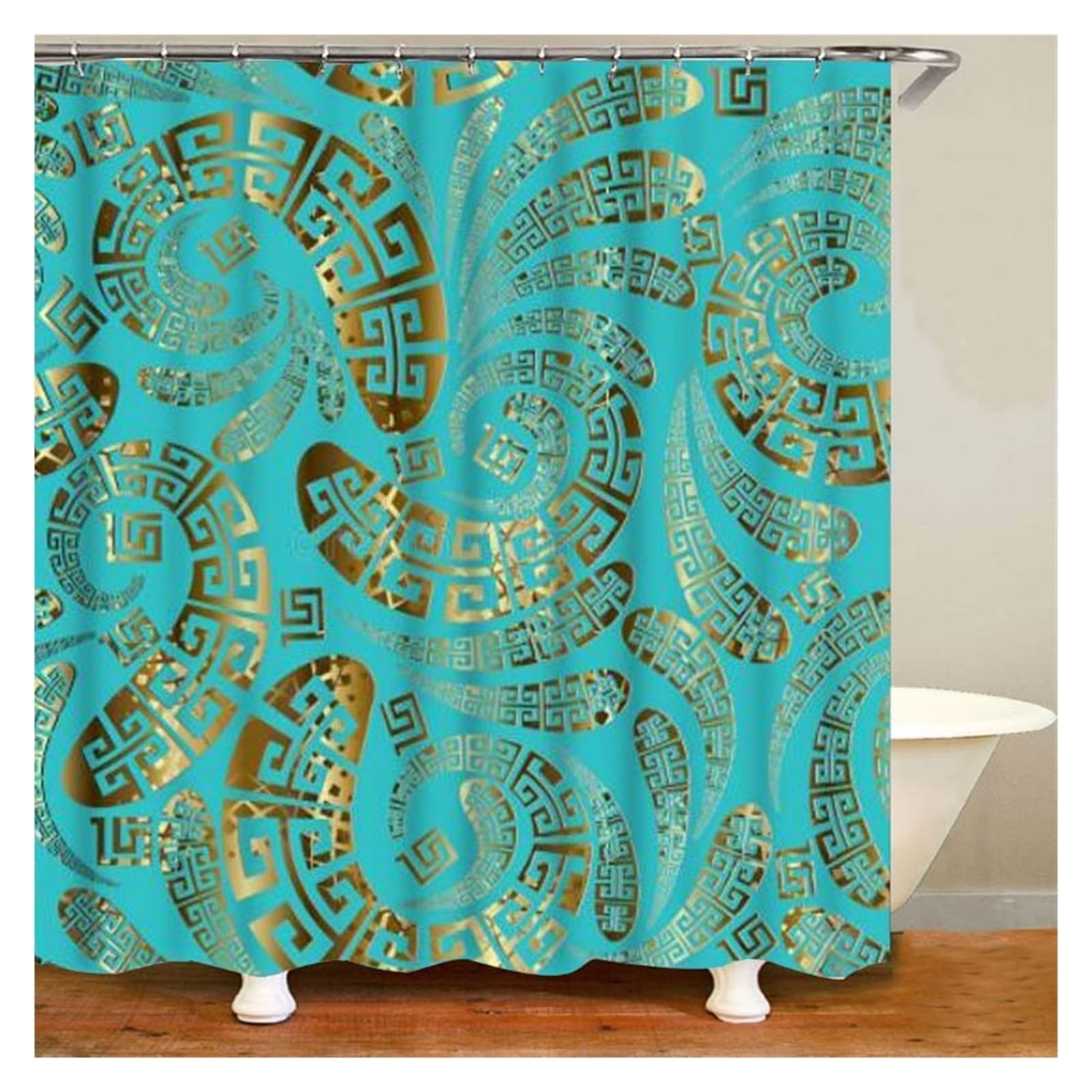 GSJNHY Pattern Shower Curtain and Rug Set Abstract Geometric Bathroom Mats Rugs Toilet Decor Mat (Color : YLQ3046-Curtain24)