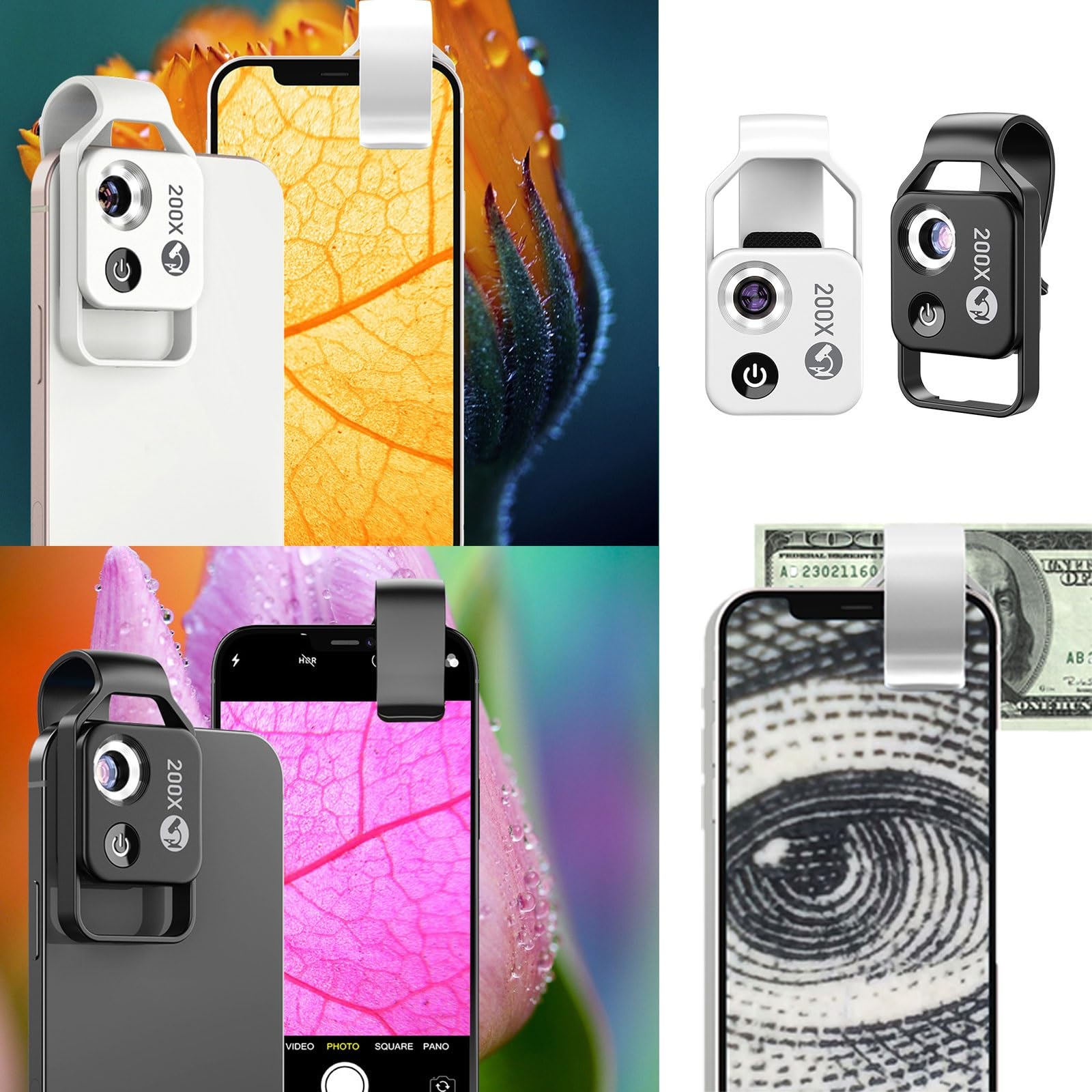 RIEAO Nano Zoom 200x, Nanozoom 200x Magnification Zoom, Nanozoom Cell Phone Lens, Nanozoom X200 Camera, Portable Digital Microscope Camera, 200x Phone Mini Pocket Microscope (White