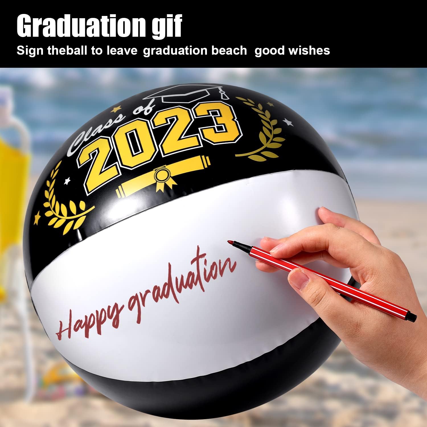 10 Pack Graduation Beach Balls Bulk, 2023 Graduation Inflatable Beach
