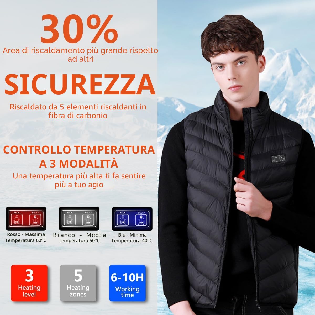Gilet Riscaldabile per Uomo e Donna, Gilet Riscaldato USB con Batteria da 5 V 10000 mAh, Giacca Calda Invernale per Escursionismo, Caccia, Moto (IT, Testo, 3XL, Regular, Regular, Nero)