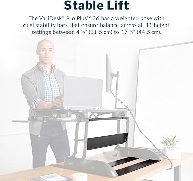 Vari VariDesk Pro Plus 36 - Adjustable Desk Converter with 11 Height Settings - Laptop Sit Stand Desk Riser for Home Office, Table Tops, Workspace - Fully Assembled with Spring Loaded Lift - Black