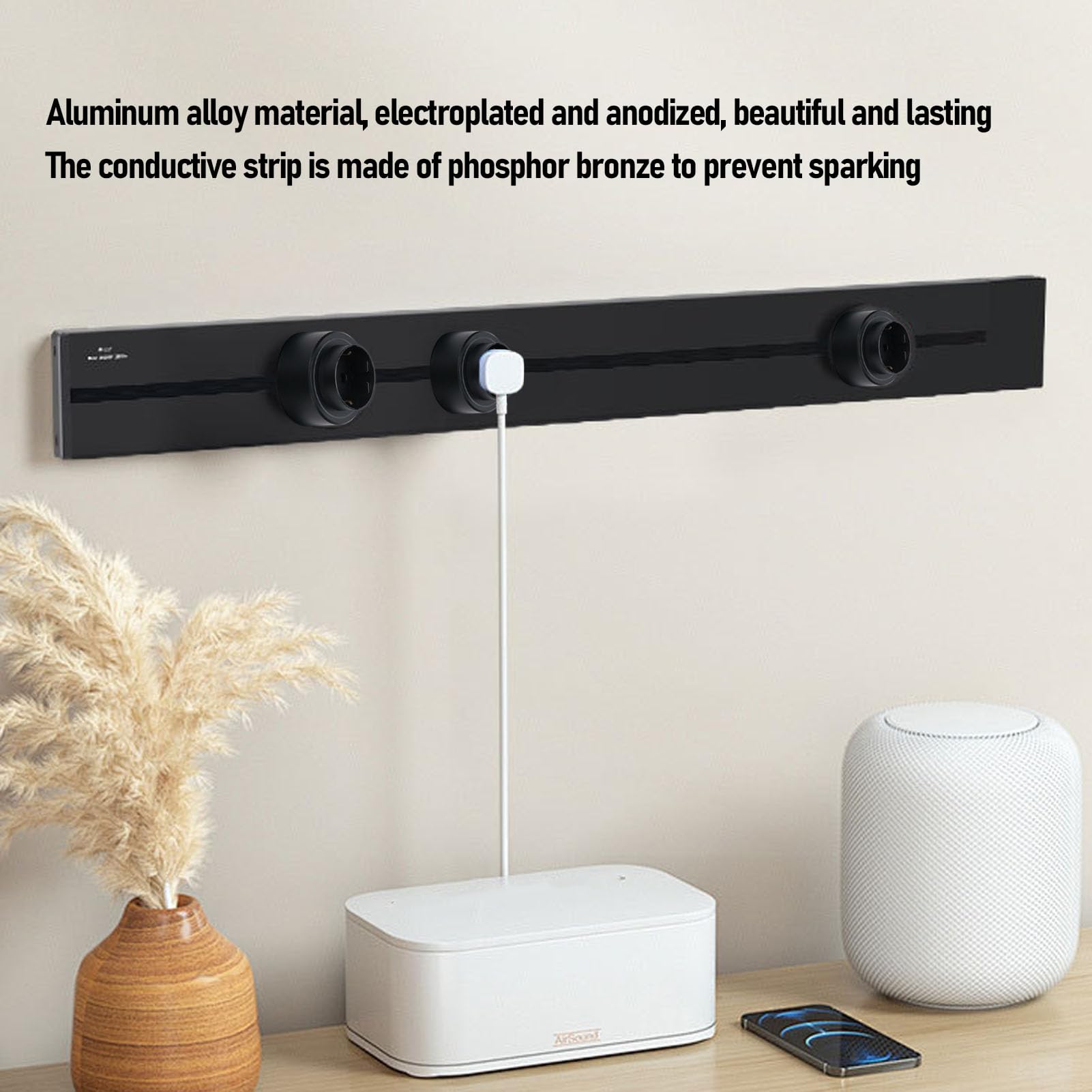 Garosa Toma de Corriente de Montaje en Pared Tira de Toma de Corriente Extraíble 600 Mm 32 A 8000 W con Luz Indicadora LED IP20 para el Hogar, (Adaptadores de Enchufe 3xEU AC250V 16A)
