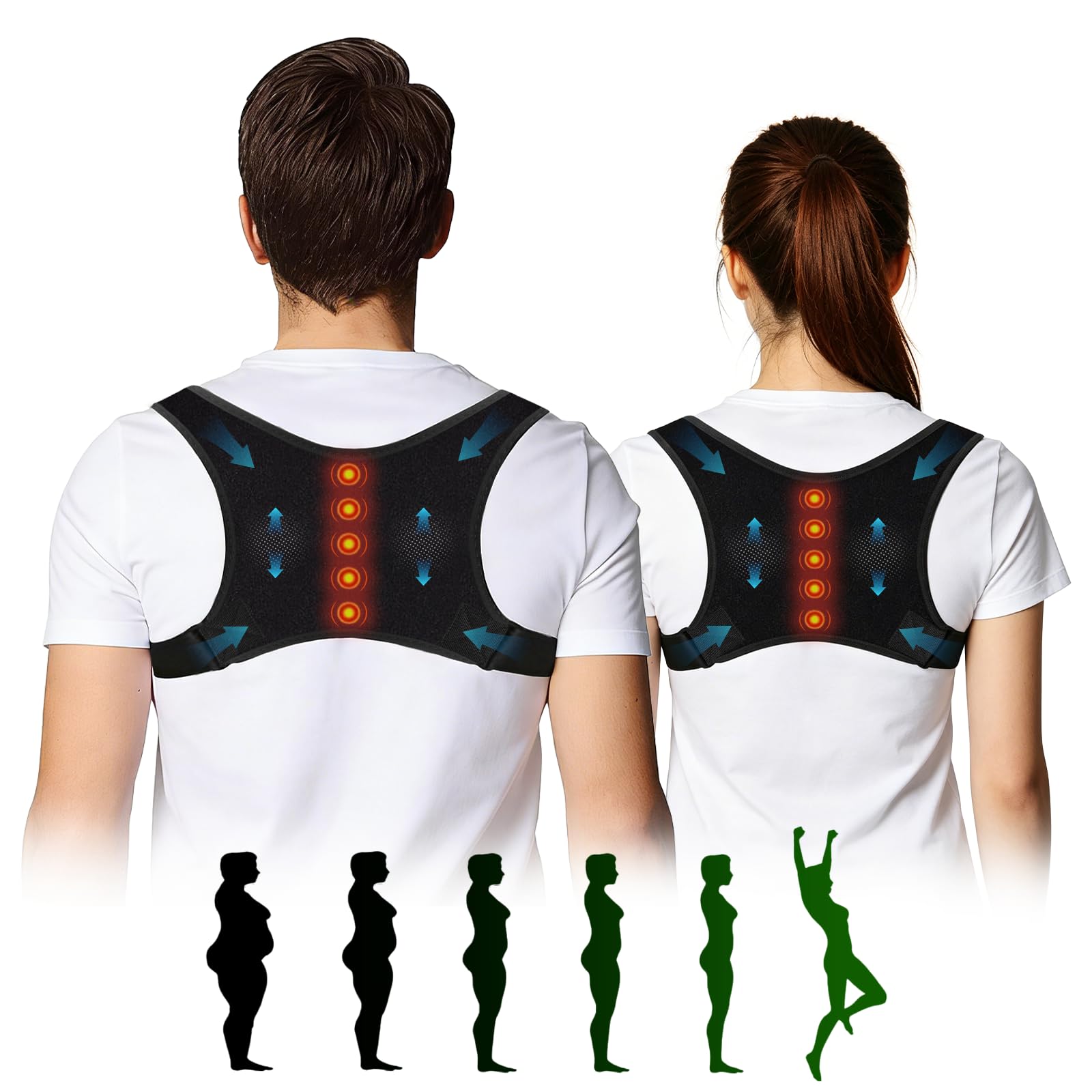 Korektor postawy z magnesami, postawa pleców dla mężczyzn i kobiet, wygodny i oddychający korektor postawy ramiona, do zapobiegania bólowi korekcji postawy (L-XL)