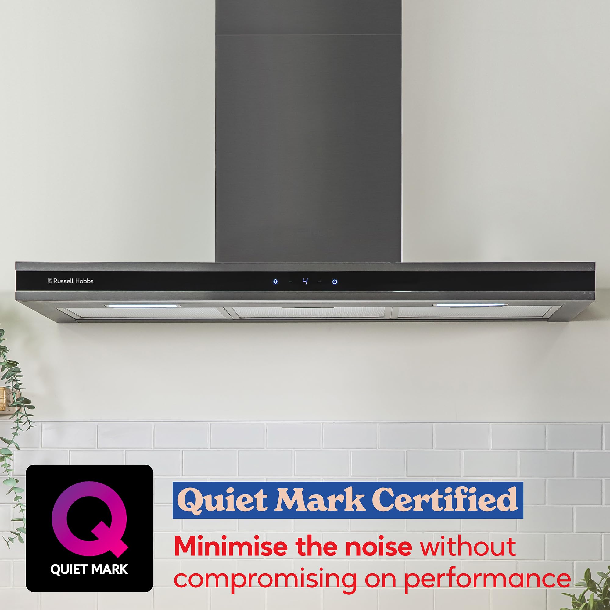 Russell Hobbs RHGCH903DS 90cm Midnight Collection T-Shaped Chimney Cooker Hood, Dark Steel — view 3