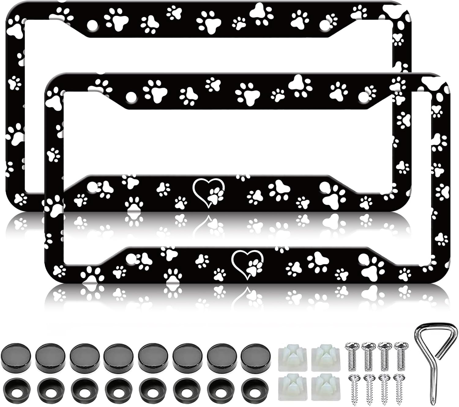 Dog Paw License Plate Frame - 2PCS Cute Dog Paws Funny Pet Aluminium Metal License Plate Holder, Rust-Proof Waterproof Car Decorative Tag Frames