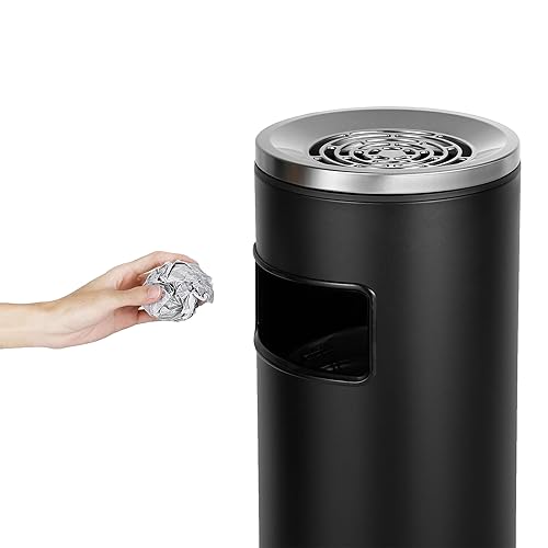 Miniatura 8 de BEAMNOVA Bote de basura al aire libre con tapa, contenedor de basura comercial negro de acero inoxidable para patio, garaje interior, contenedor de