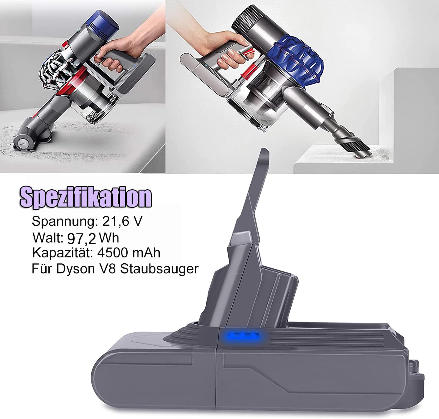 KUNLUN V8 Akku 21.6V V8 Ersatzakku für V8 SV10 Akku Li-Ionen Batterie für V8 Absolute/V8 Animal/V8 Fluffy V8 Motorhead V8 Slim Exclusive Handstaubsauger kabellos Ladegerät