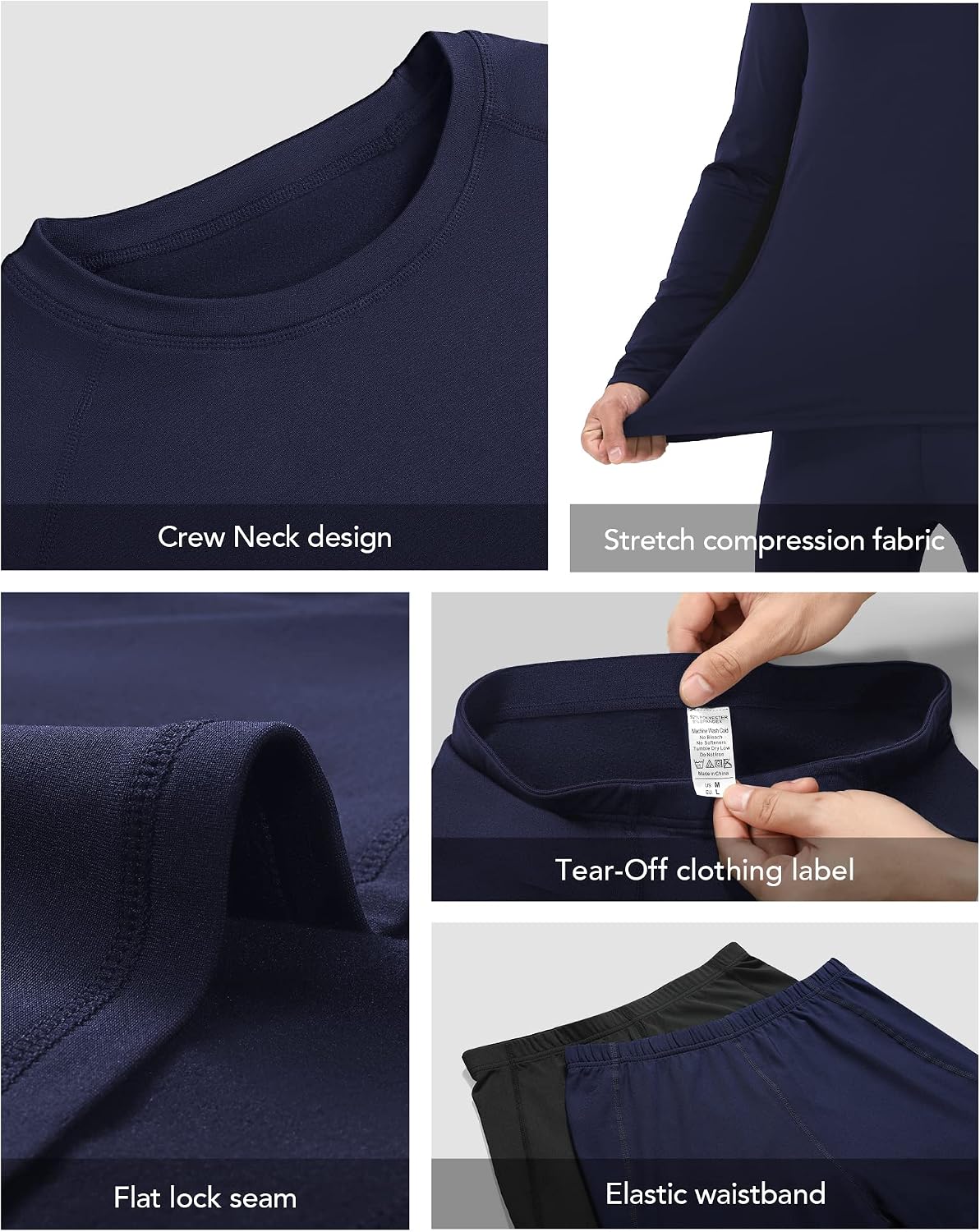 Roadbox Thermal Underwear for Men: Fleece Lined Long Johns Base Layer Ski Thermals Top and Bottom Set