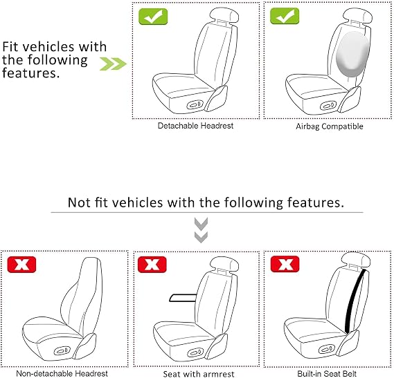 Giant Panda 1 Pair Breathable Universal Fit Car Front Seat Covers for Driver and Passenger Seats, Fit Most Trucks and SUVs, Black