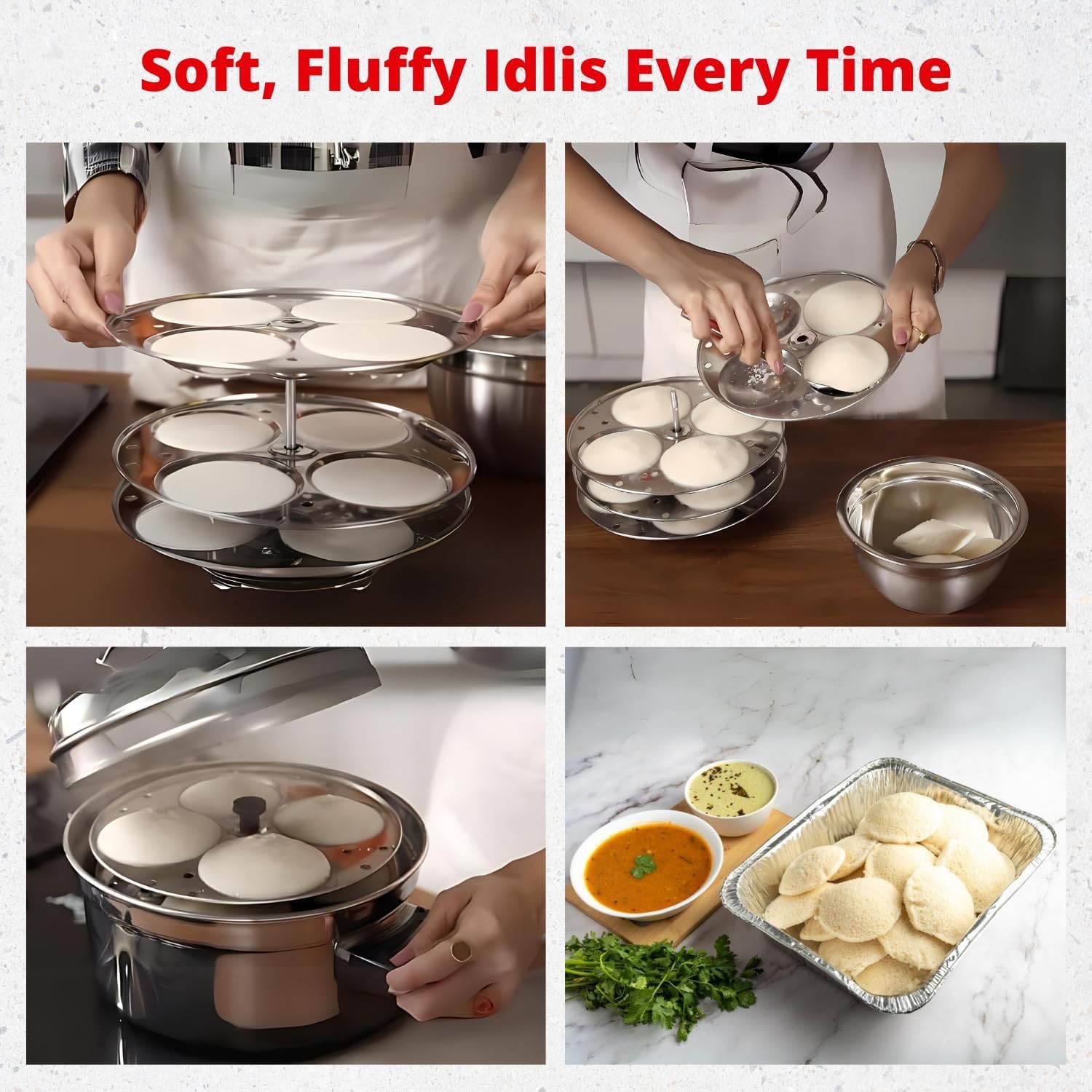 Lot De 4 Assiettes Idli En Acier Inoxydable – 16 Idlis Moelleux | Support Idli Premium Induction