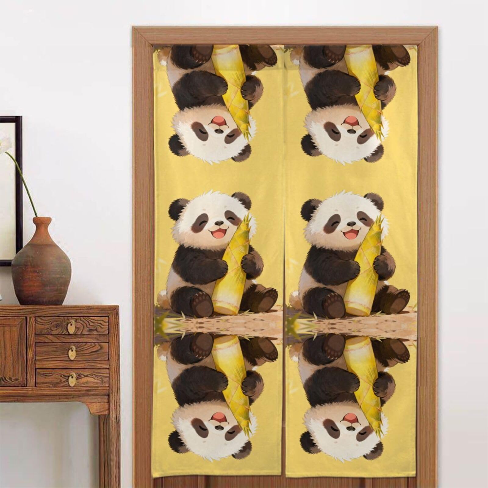 CNTDBU Panda Hold Bamboo Door Curtain 34x56 Inch-Room Divider Panel for Privacy, Entryway Screen for Kitchen Bedroom