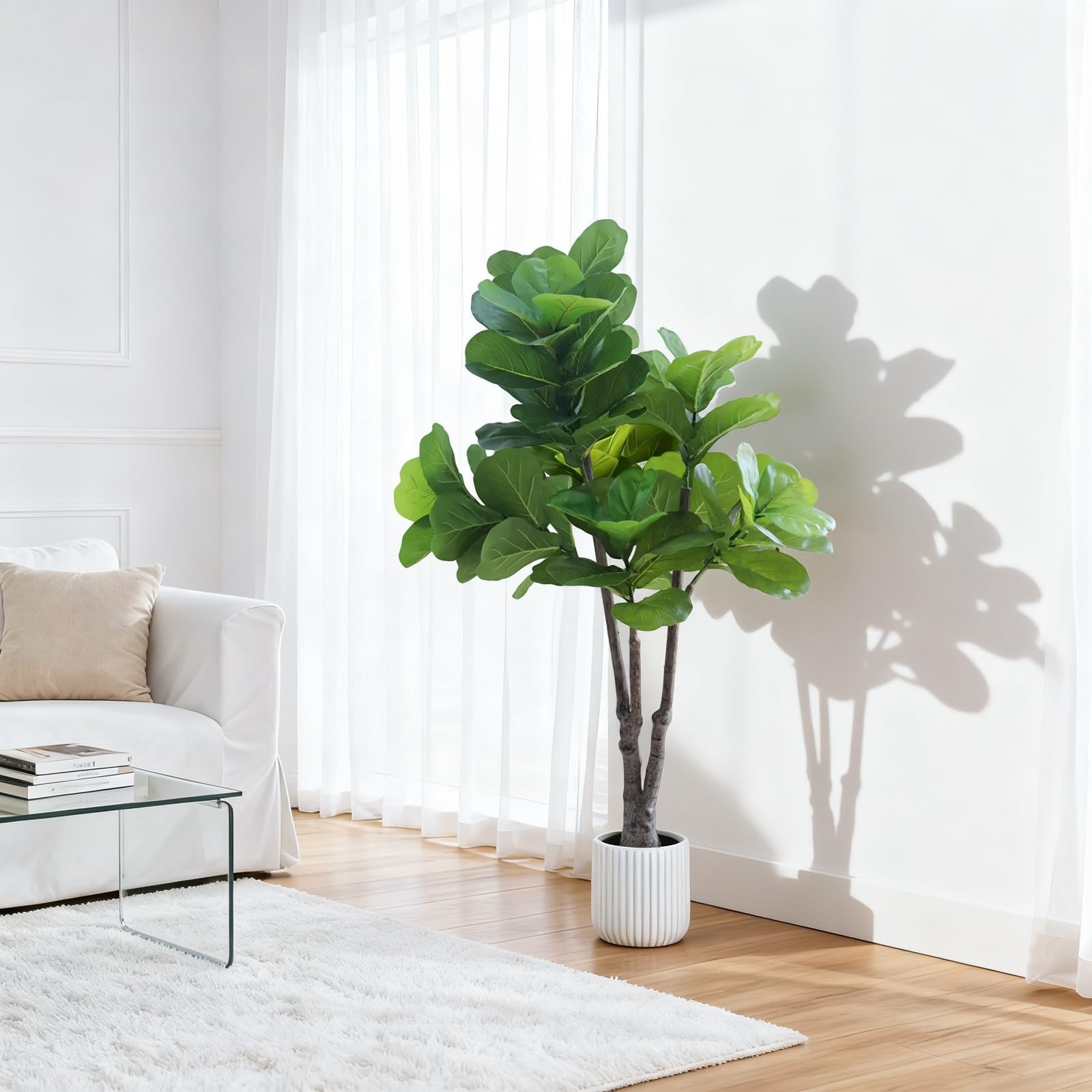 Garvee Pflegeleichter künstlicher Geigenfeigenbaum – Realistische Ficus Lyrata Kunstpflanze im Topf, naturgetreue Deko für Wohnzimmer, Büro, Schlafzimmer, Flur, Bad, Couchtisch – Indoor & Outdoor –