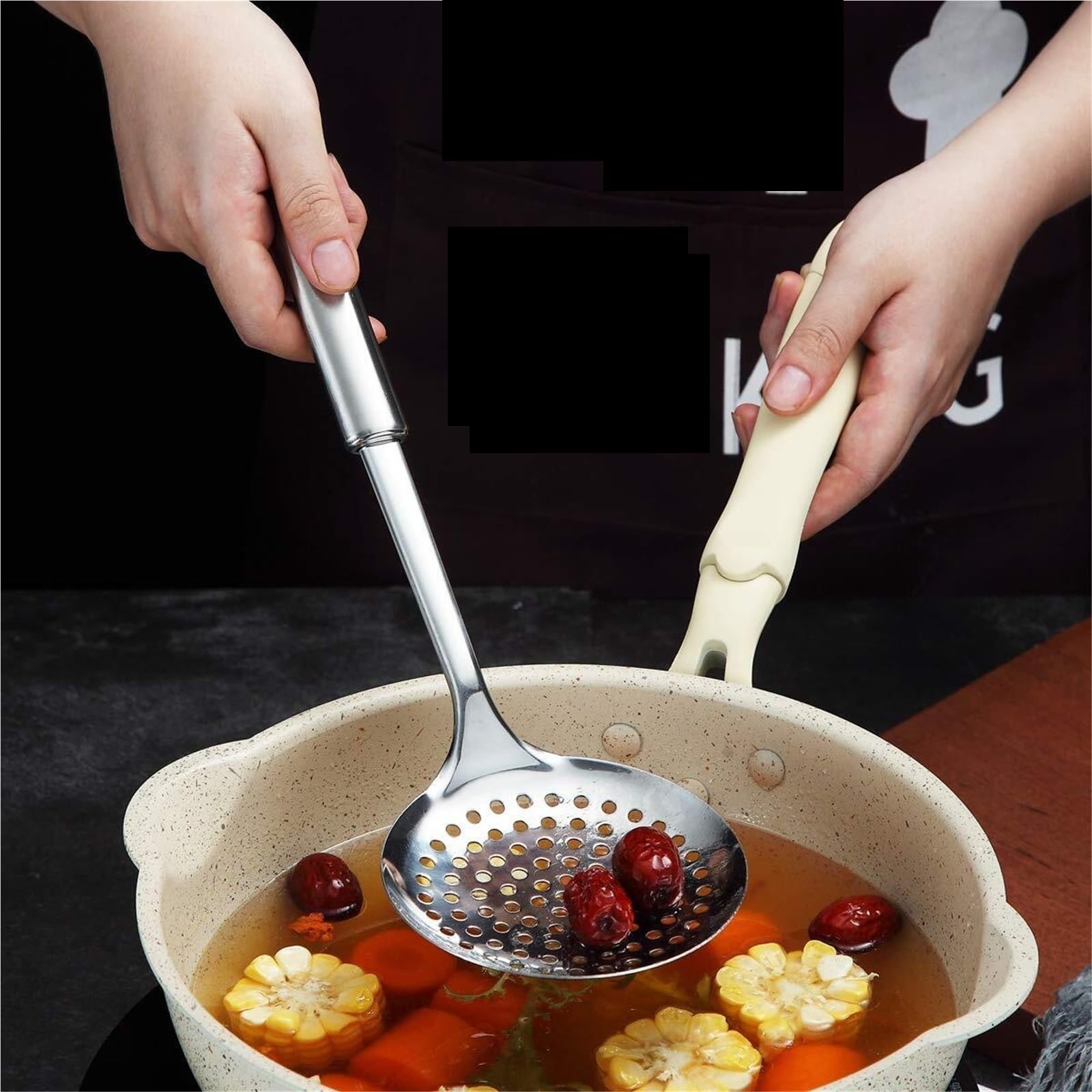 Sitko Kuchenne Filtr Ze Stali Nierdzewnej Filtr Wody Do Użytku Domowego Z Haczykiem I Długim Uchwytem Łyżka Do Odcedzania(32cm)