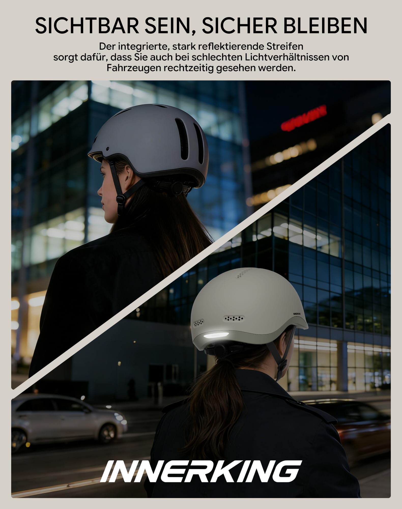 InnerKing Fahrradhelm mit Fahrradbrille Set für Damen & Herren | Sicherer & Leichter Radhelm für die Stadt, Urban Pendler & Rennrad, Belüftet, Fahrradhelm mit Reflektoren City- & Rennrad