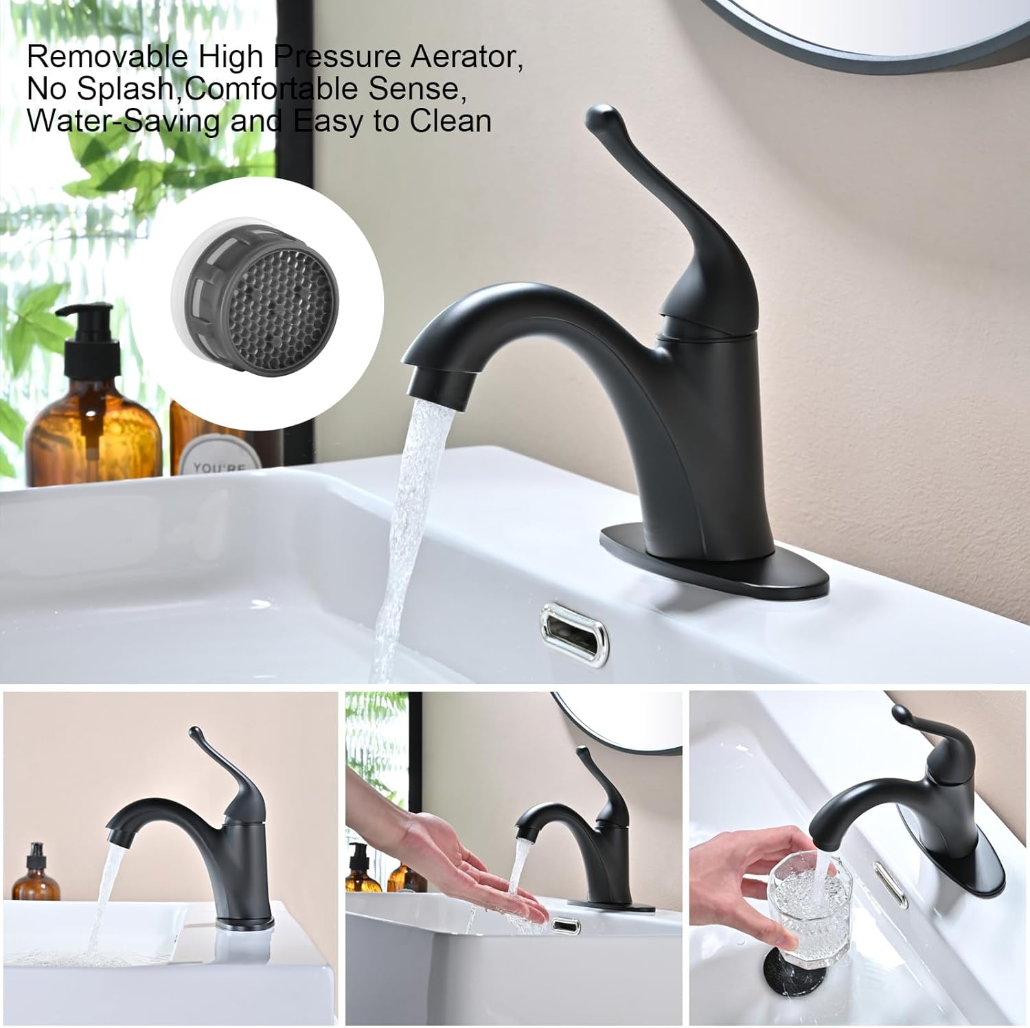Black Single Hole Bathroom Faucet 1 Hole Single Handle Brass 3 Hole Bathroom Faucets for Sink RV Vanity Faucet with Pop-up Drain and Flexible Hoses, Made of Heavy-Duty Thickened Brass and Metal - Image 5