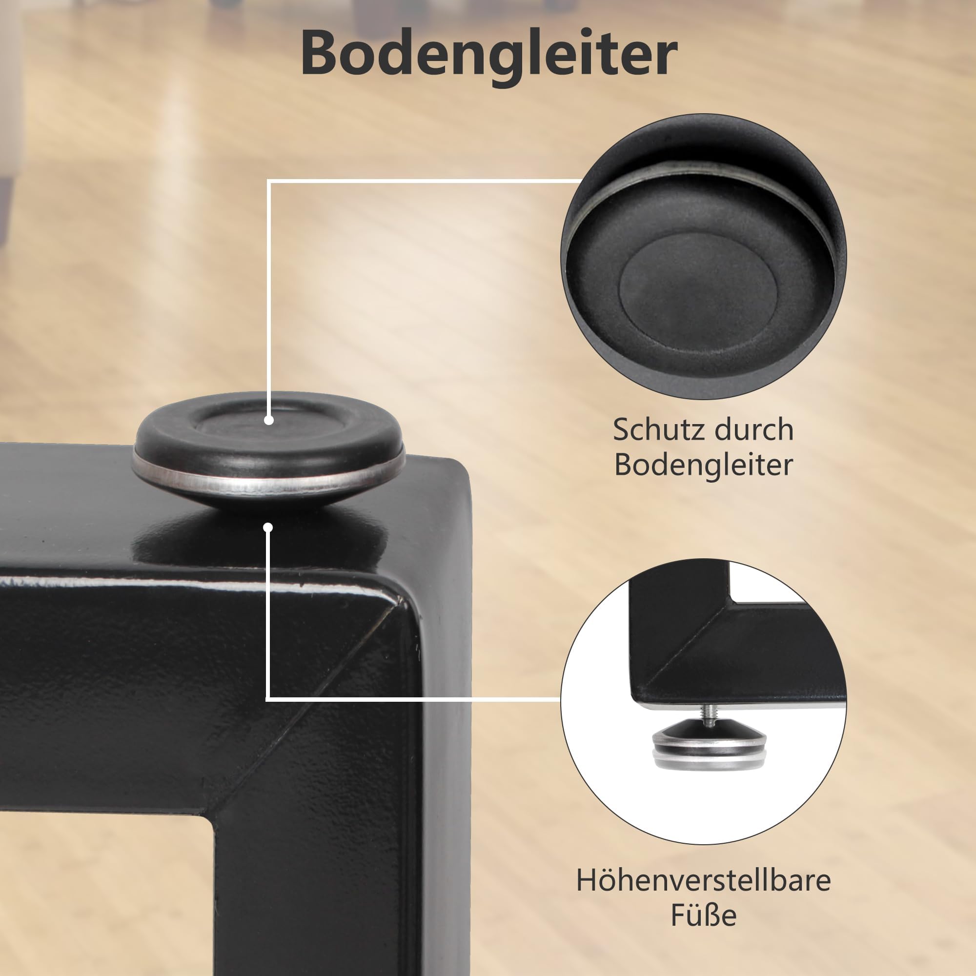 Thanaddo 2er Set Tischbeine Metall, Schwarze Tischkufen aus Vierkantprofil, 80x40 mm stabile Tischgestell für DIY-Schreibtisch Esstisch Couchtisch Bänke, Möbelfüße inkl. Bodenschoner (80x72cm)