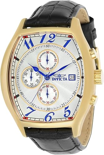 Invicta 14330Specialty reloj chapado en oro amarillo 18K con tres bandas de cuero para hombre