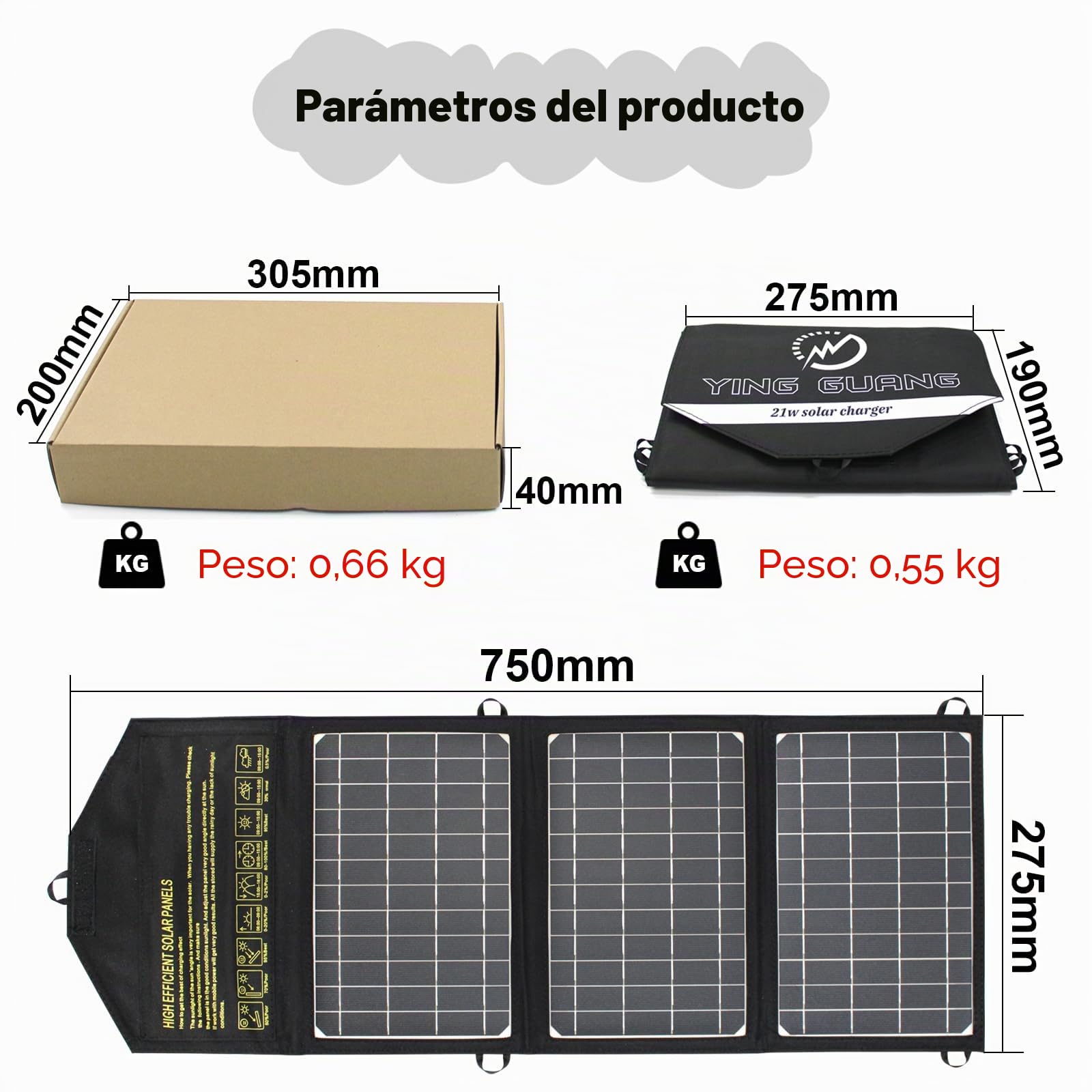 camping solar charger telefono 21W campismo panel solar portatil usb de 2 puertos USB Panel solar portátil impermeable para teléfonos móviles, tabletas y otros dispositivos digitales