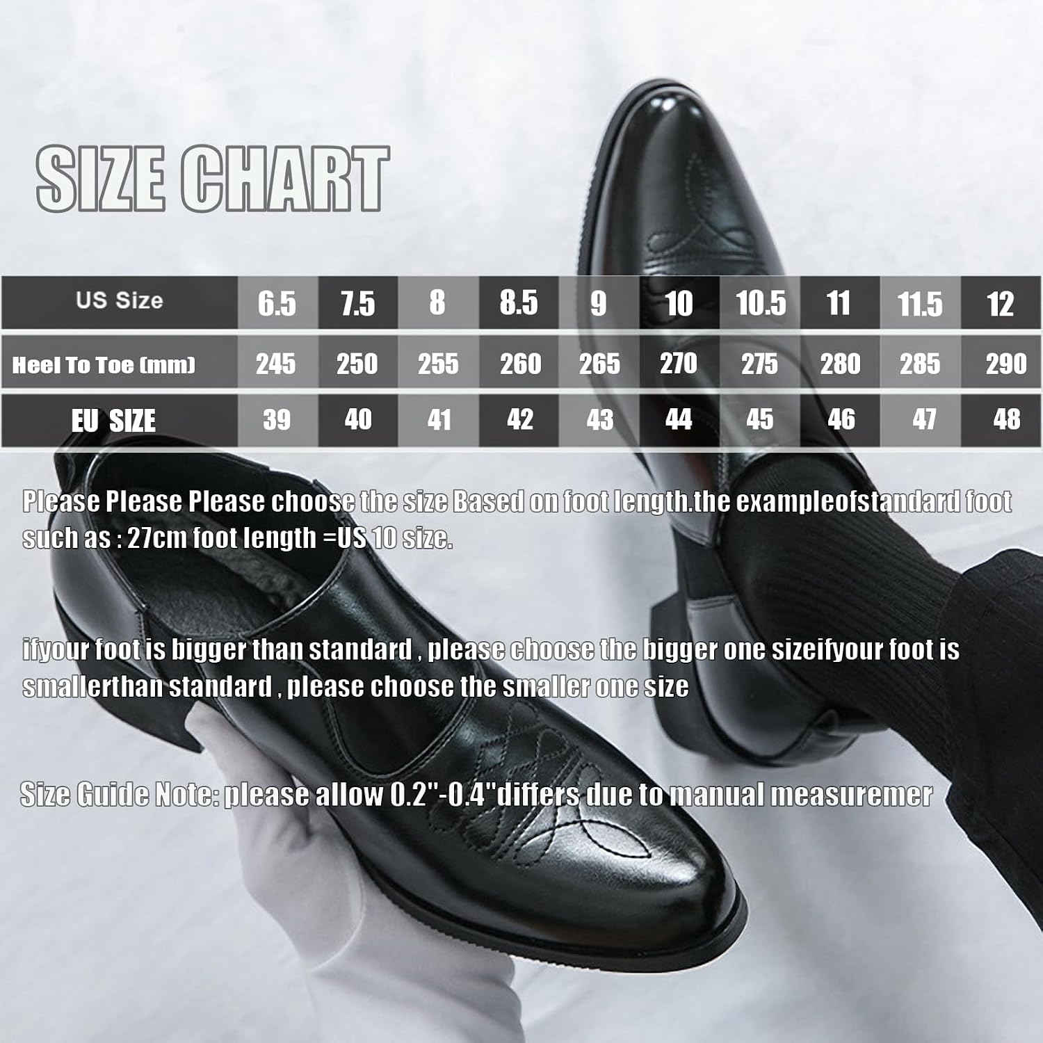 Men's Western Slip-On Loafers Embroidered Toe Chunky Block Heel Dress Shoes image 4