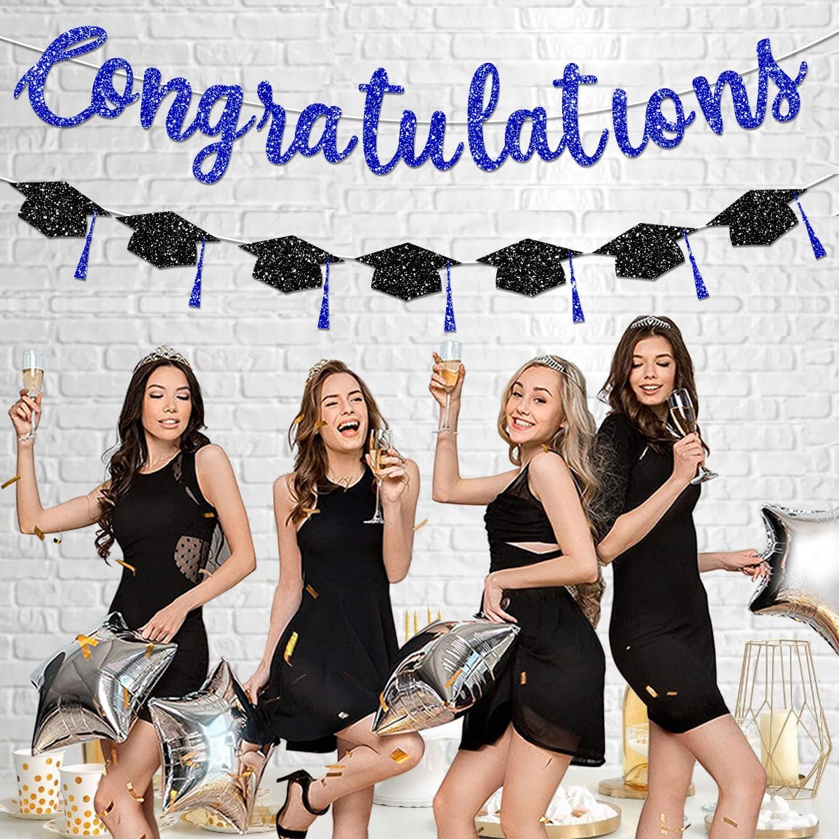 Pre Strung Congratulations Banner Graduation Decorations Class of 2026 Blue Glitter Congrats Grad with Tassel Party Decor College High School Favors Black NO DIY - Image 5